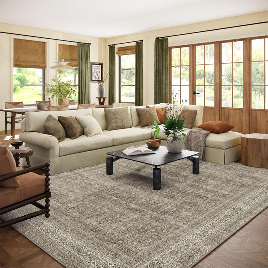 Washable Area Rugs for Living Room: 8x10 Bedroom Rug Boho Vintage Area Rug Stain Resistant Non Slip Low Pile Lightweight Soft Carpets for Dining Room Kitchen Nursery Kids Room Farmhouse