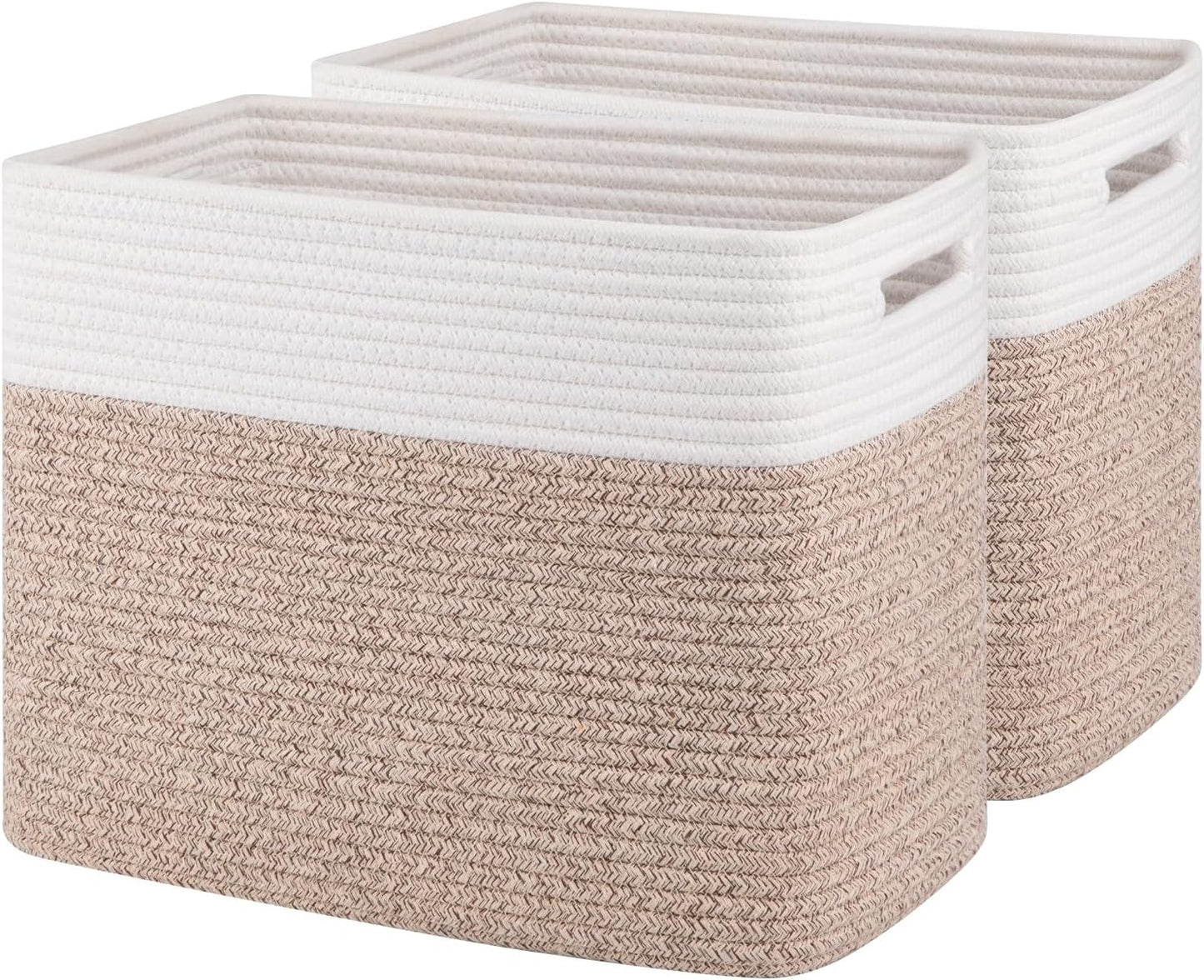 OIAHOMY Storage baskets for Shelf, Toy Storage Basket, Collapsible Storage Bins, Blanket Basket Living Room, Closet Storage for Bedroom, 15 x 9.8 x 11.8 Inches-Pack of 2-Brown, FSB-H-P-02