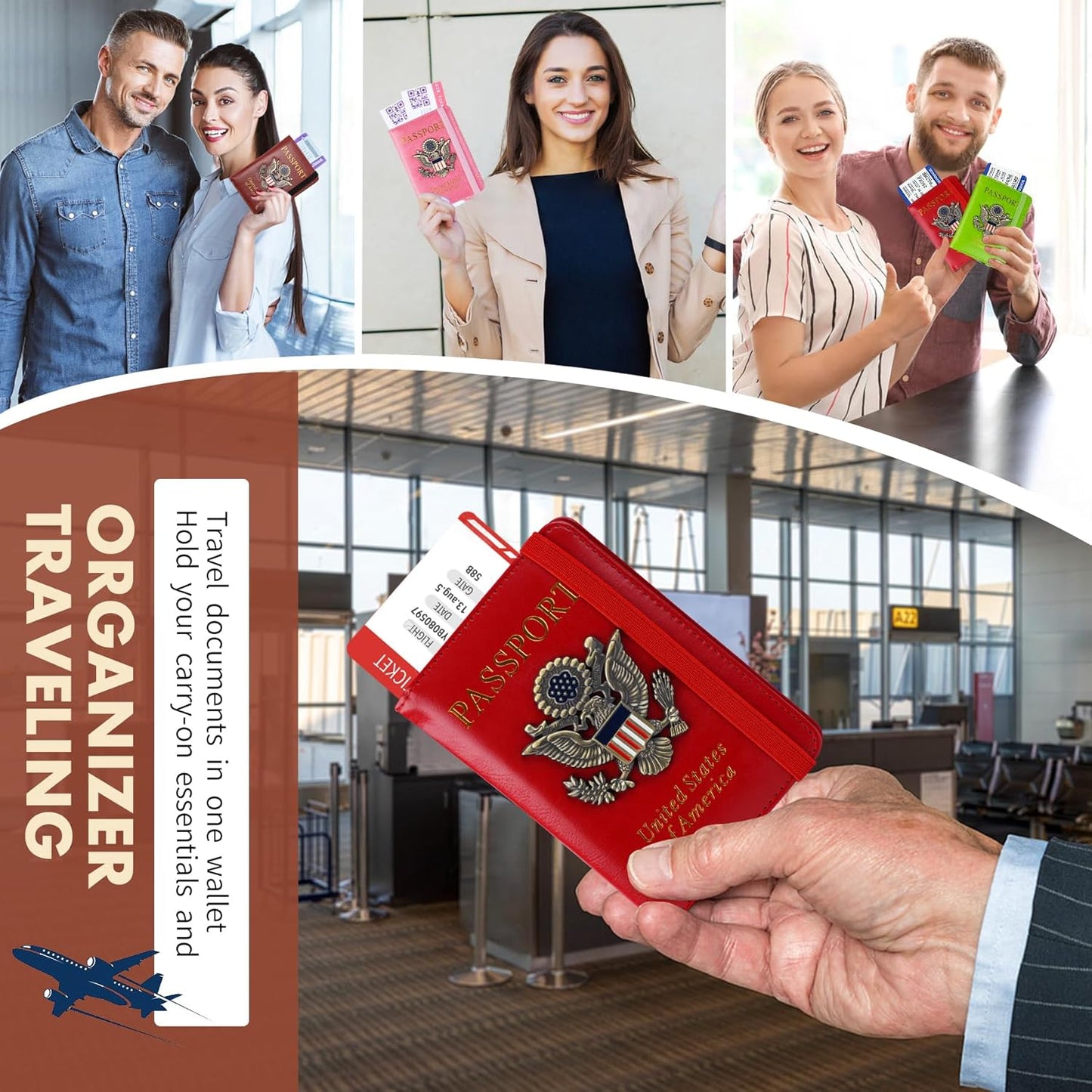 Passport Holder Cover Travel Wallet RFID Blocking Wallets Family Passport Organization Personalized Wallet Case for Men and Women Travel Must Haves (Red)