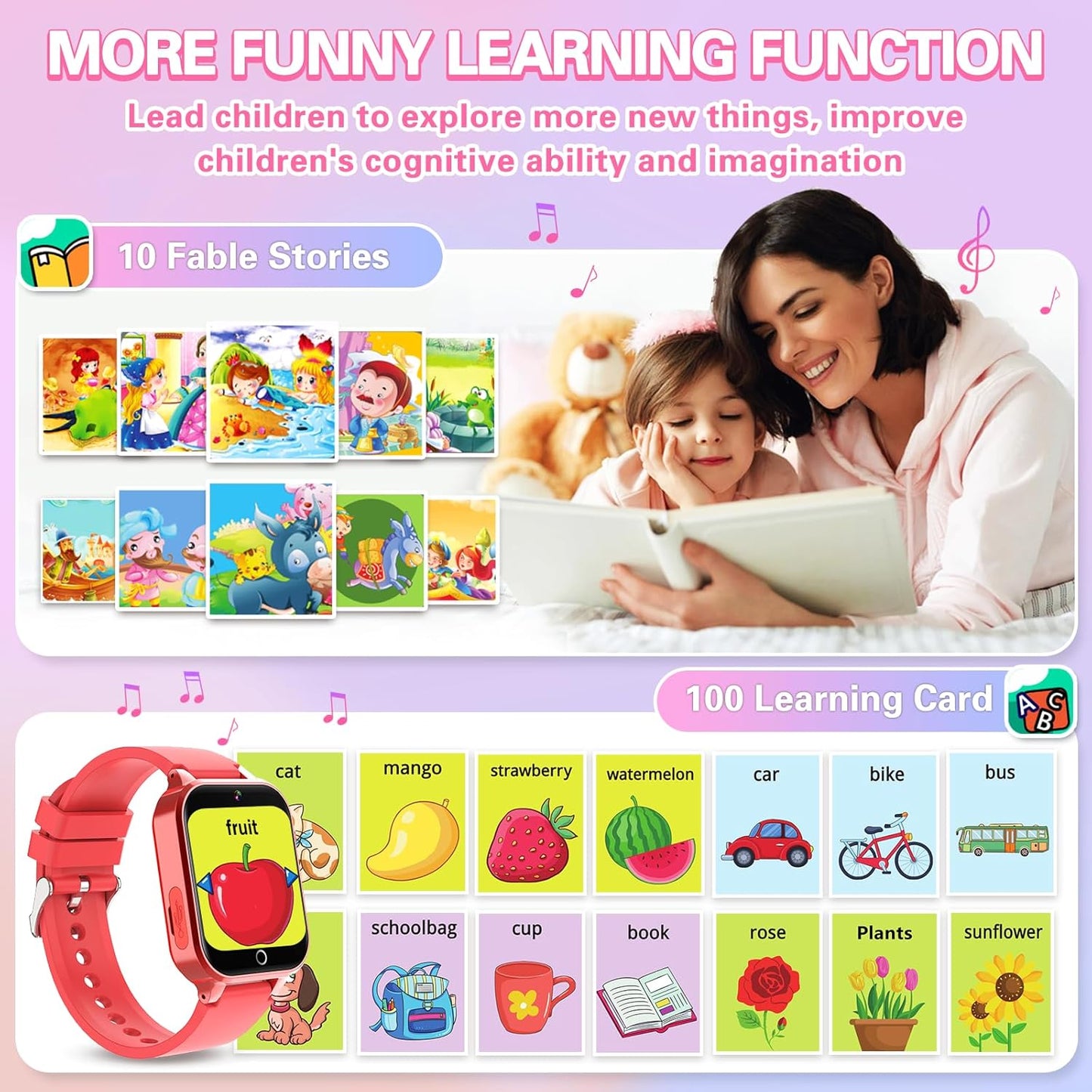 Vakzovy Kids Smart Watch Christmas Birthday Gifts for Girls Boys Age 6-12 with 26 Games Video Camera Music Pedomete Educational Toys Birthday Gifts for Girls Ages 5 6 7 8 9