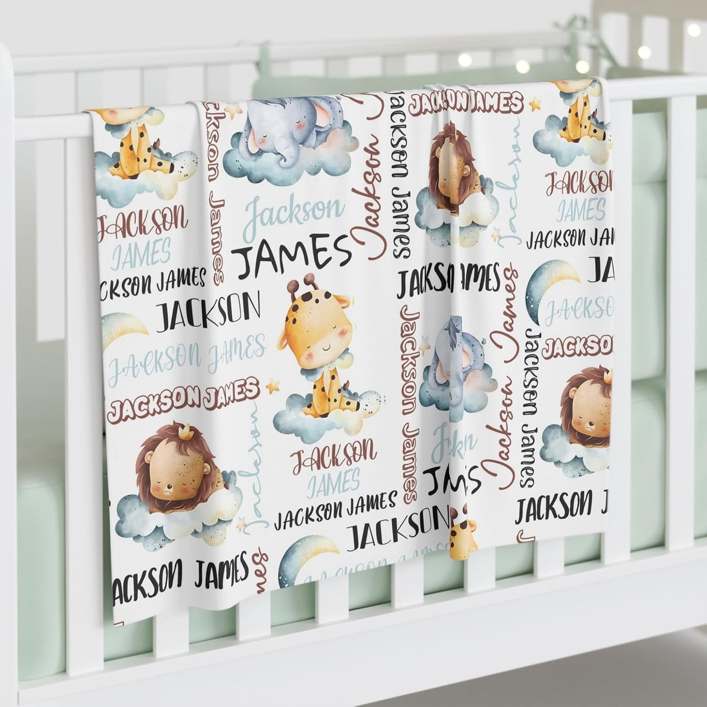 Personalized Baby Blanket for Boys, Custom Baby Blanket with Name, Safari Animal Blanket Name Baby Blanket, Safari Animal Swaddle Blanket for Toddlers Kids Newborn