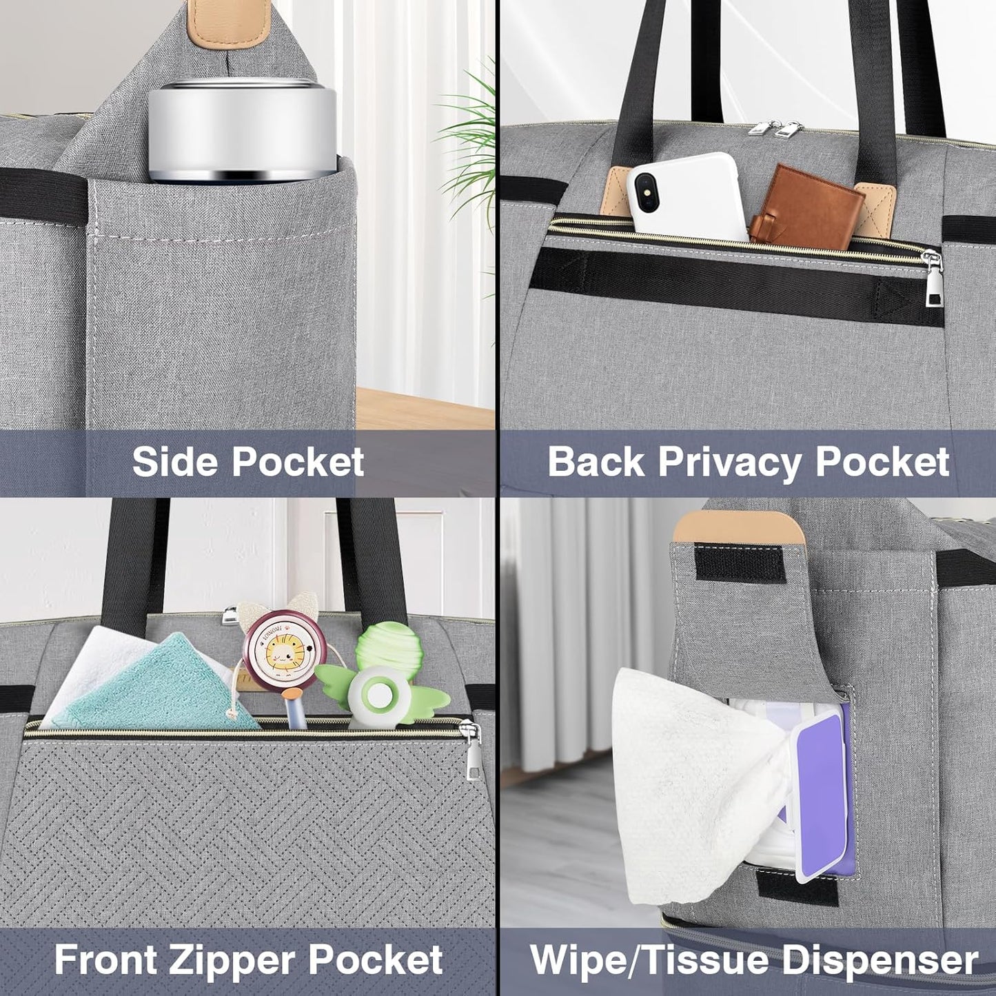 ITIEZY Diaper Bag Tote for Baby - Large Mommy Bag with Portable Changing Pad Pacifier Case, Hospital Bags Travel Baby Bag