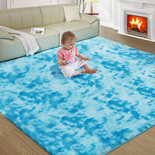 Ultra Soft Rug for Living Room, 6X9 Fluffy Shag Area Rug for Bedroom, Modern Shaggy Carpet Fuzzy Rug for Teens Dorm Nursery Home Decor Aesthetic, Upgrade Anti-Skid Durable, Tie-Dyed Blue