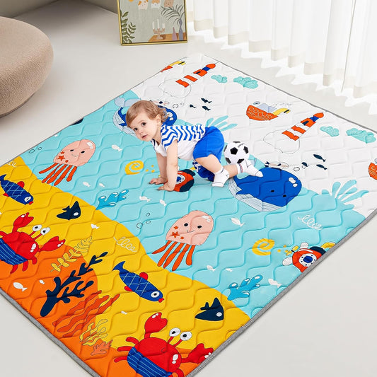 Baby Play Mat - Thicken 71x59 Inch Soft Foam Crawling Mat for Playpen & Floor, Non-Slip Waterproof Playmats for Infants & Toddlers, Portable Foldable & Machine Washable, Ocean World
