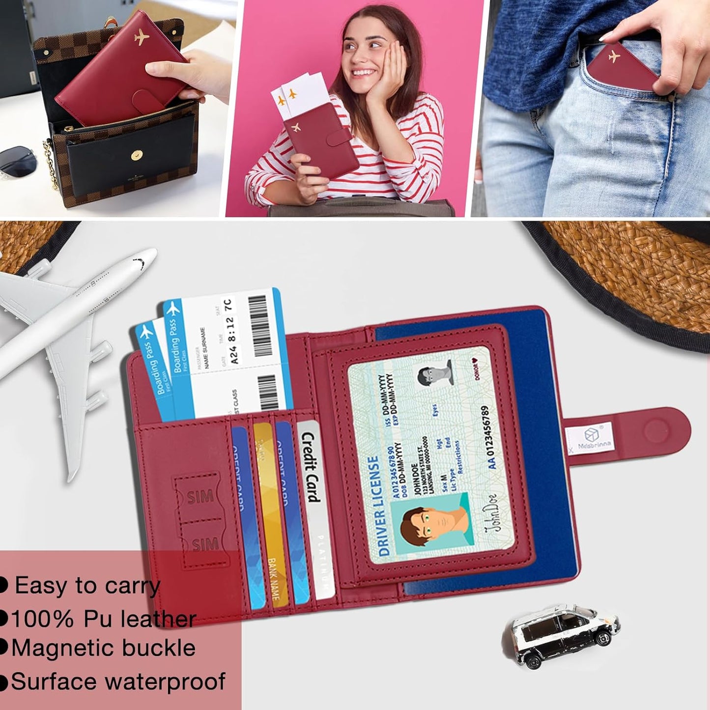 Melsbrinna Rfid Passport Holder for Travel women/Men, Cute Passport Wallet Rfid Blocking Card Slots, Rfid Passport Cover/CaseTravel Wallet, Passport Book Holder (1, Red3)