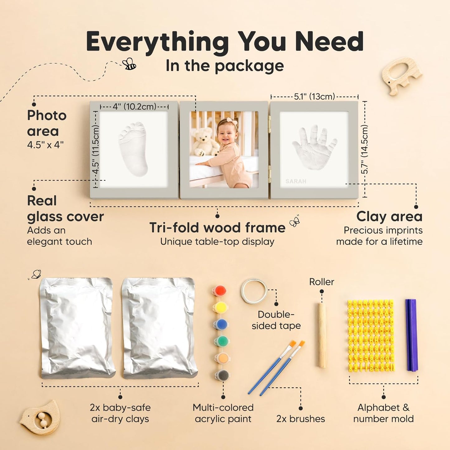 Baby Shower Gifts for Boys, Girls - Baby Hand and Footprint Kit, Newborn Handprint Kit, Keepsake Photo Frame, Nursery Picture Frame, Gender-Neutral Newborn Keepsake Gifts (Cloud Gray)