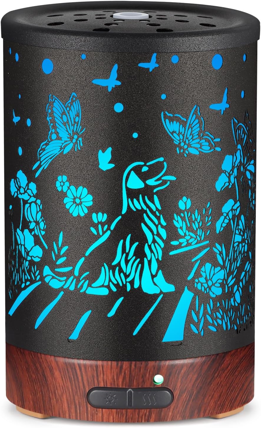 Essential Oils Diffuser,Aromatherapy Diffuser,Birthday Gifts for Women Mom Grandma,Metal Cool Mist Humidifier with 7 Colors Lights Waterless Auto Off Air Diffusers (Dogs)…