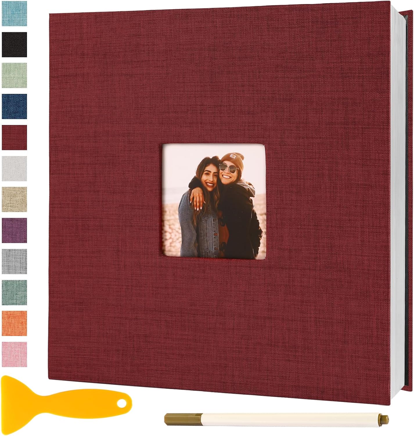 Photo Album Self Adhesive Pages Scrapbook Magnetic Photo Albums for 4x6 5x7 8x10 Pictures Sticky Pages Books for Baby Family Wedding 13.2x12.8 Red 60 Pages
