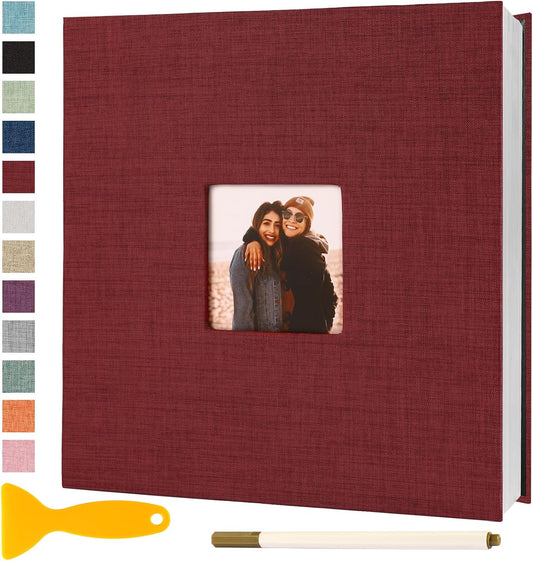Photo Album Self Adhesive Pages Scrapbook Magnetic Photo Albums for 4x6 5x7 8x10 Pictures Sticky Pages Books for Baby Family Wedding 13.2x12.8 Red 60 Pages