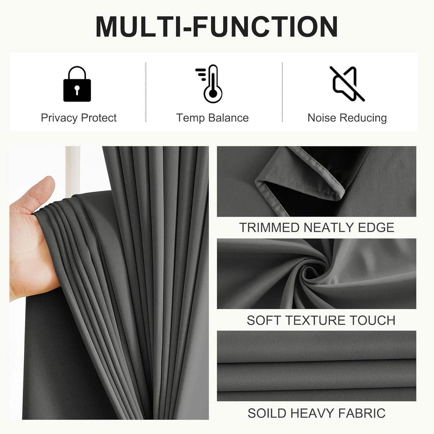 NICETOWN 100% Blackout Curtains 84 Inches Long, Grey Blackout Curtains for Bedroom - 2 Panels, 42x84 Inch, Room Darkening Drapes for Living Room, Grommet Top Curtains