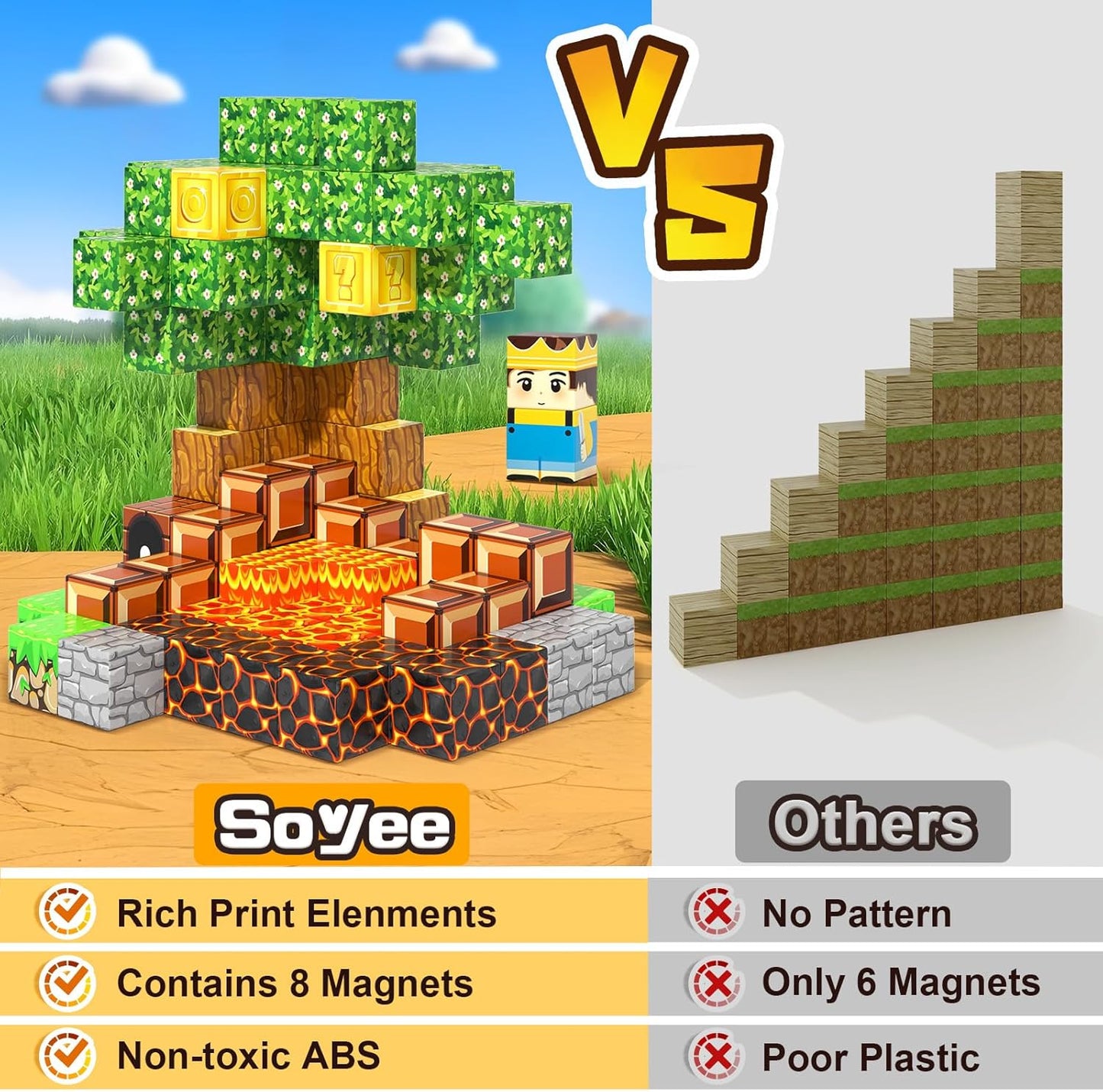 100pcs Magnetic Blocks - Build Mine Magnet World Game Adventure Set STEM Building Toys for Kids 3+ Years Old 1” Magnetic Cubes for Boys Toddler Boy Gifts Toys for Ages 3-5 5-7 8-12