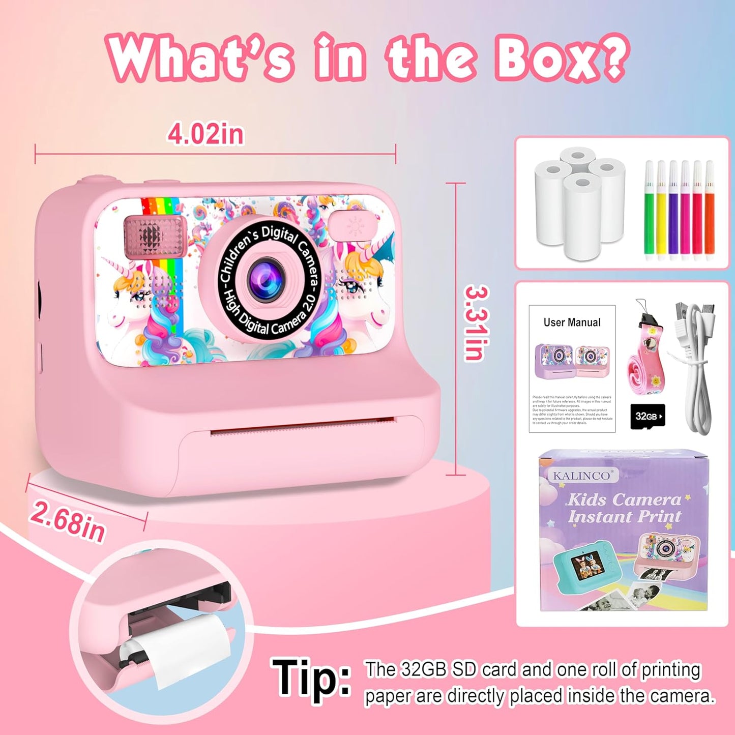 Kids Camera, Upgrade Kids Camera Instant Print, Front Rear Dual Selfie Digital CAM with 1080P Videos, Portable Travel Toy with Games and Music, Christmas Birthday Gift for Boys, Girls and Teens
