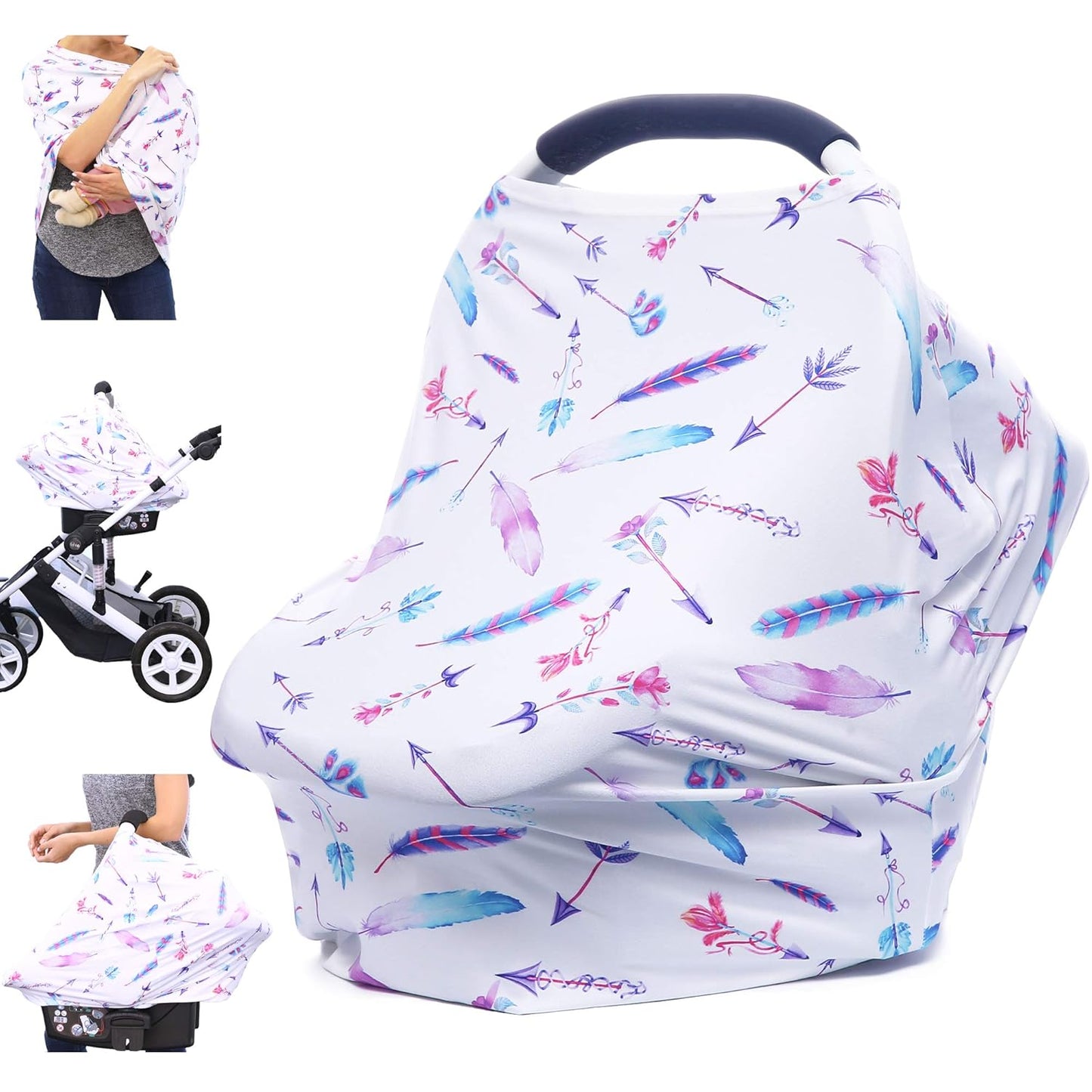 Car Seat Covers for Babies - Carseat Canopy, Multi-use Breastfeeding Covers, Girls and Boys Baby Shower Gifts