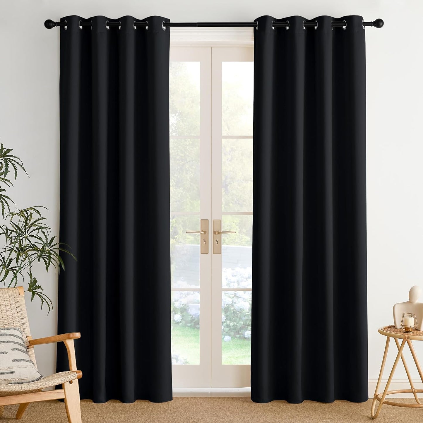 NICETOWN Black Blackout Curtains Bedroom Drapes 84 inch long 2 Panels, Cortinas Thermal Grommet Curtains for Living Room, Noise Reducing Privacy Window Treatment Shades for Nursery, Laundry Patio, W52