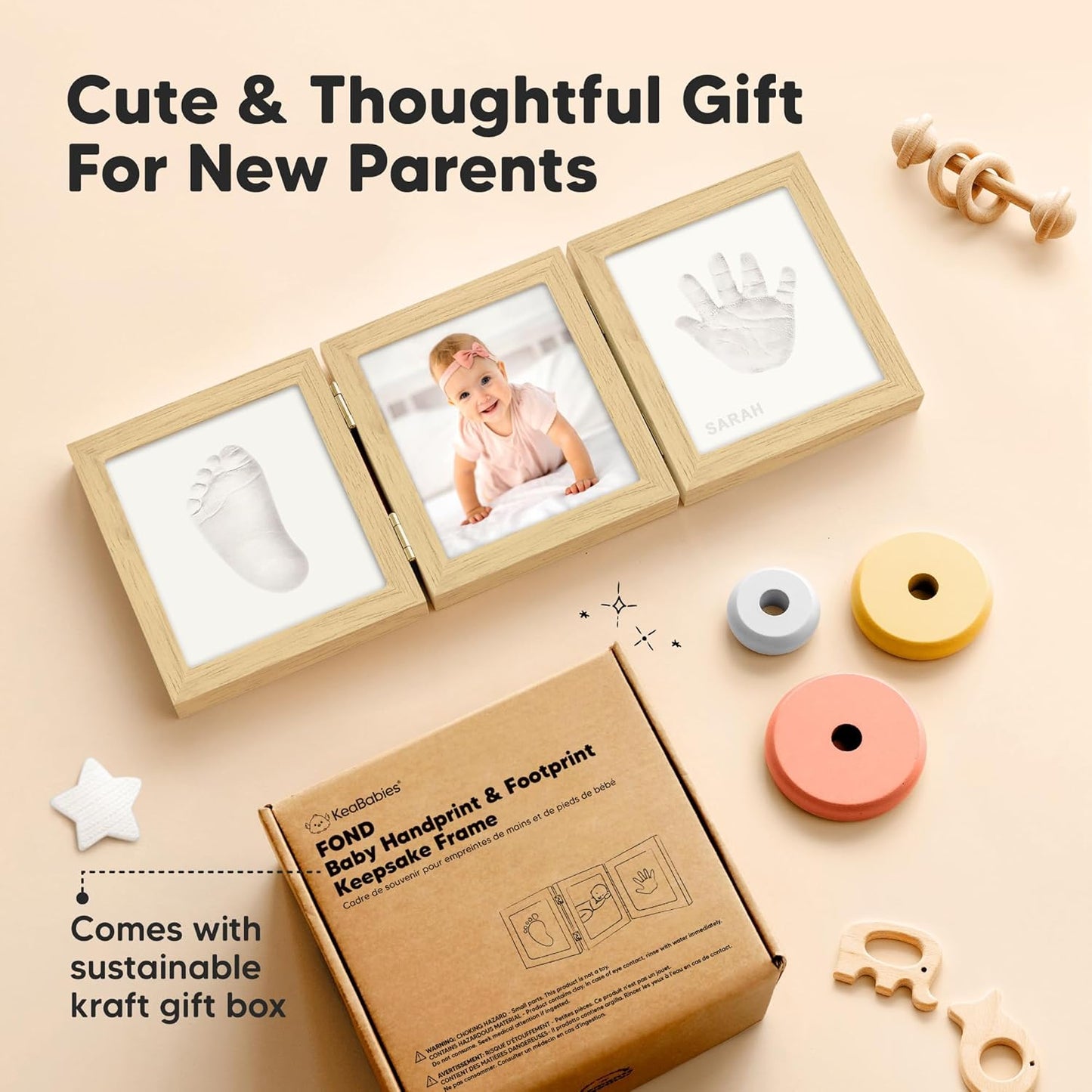 Baby Shower Gifts for Boys, Girls - Baby Hand and Footprint Kit, Newborn Handprint Kit, Keepsake Photo Frame, Nursery Picture Frame, Gender-Neutral Newborn Keepsake Gifts (Ash Wood)