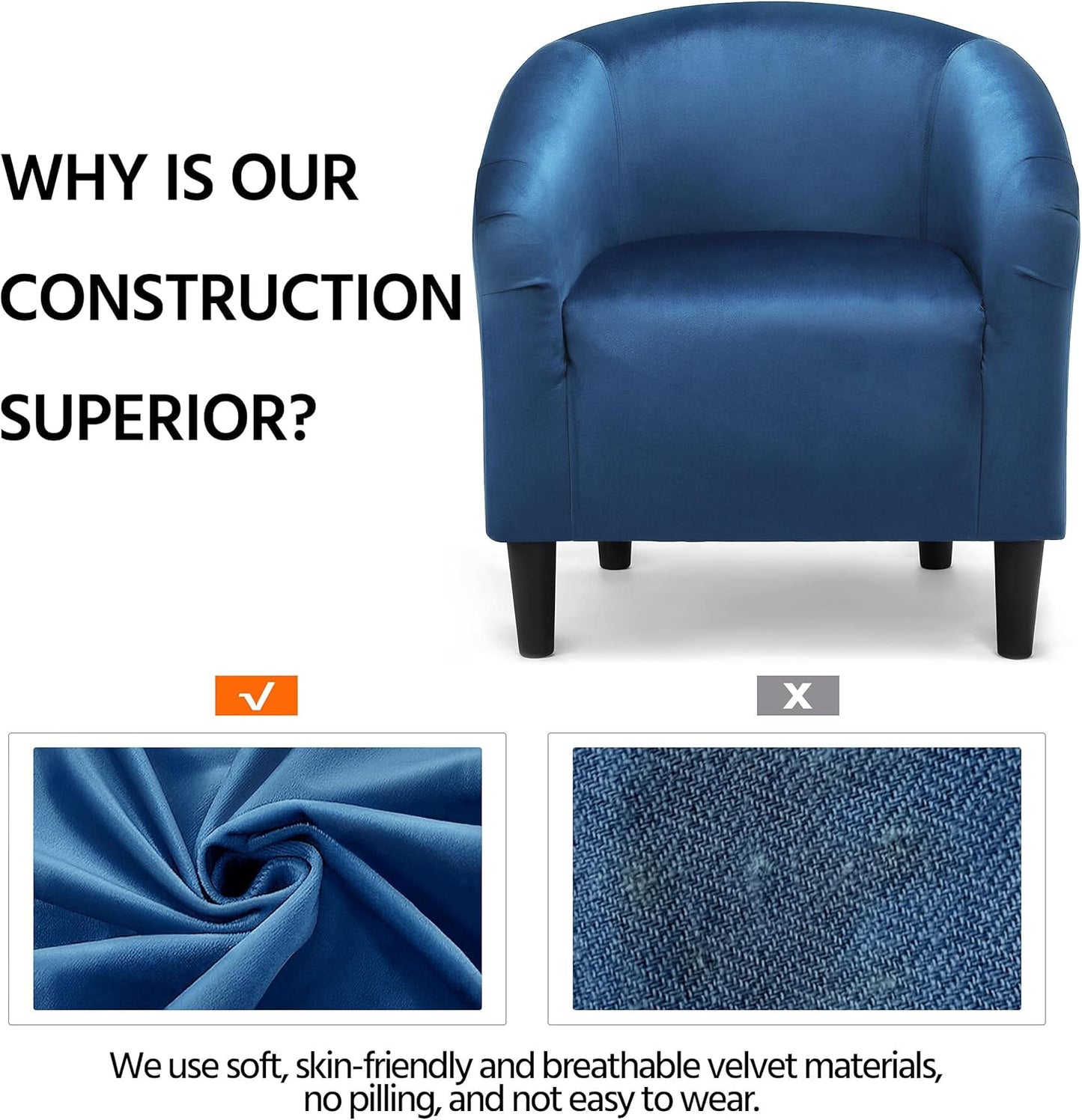 Yaheetech Club Chair, Velvet Accent Chair Upholstered Barrel Chair Sitting Chair with Armrest and Low Back for Living Room Bedroom, Pagoda Blue