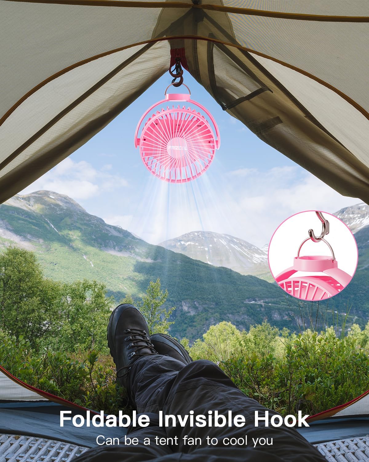 FRIZCOL 12000mAh Portable Stroller Fan, Use As Power Bank, 65H Battery Operated Fan Flexible Tripod Clip On Fans, Detachable Personal Handheld Baby Fans for Stroller, Car seat, Desk, Treadmill（Pink）