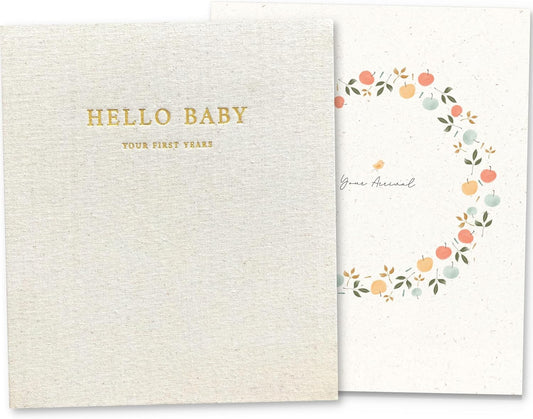 Peachly Baby Memory Book | Baby Book First Year Baby Book Keepsake for Milestones | Simple Cute Baby Scrapbook | Baby Books for Girl | Natural Linen - Clementine