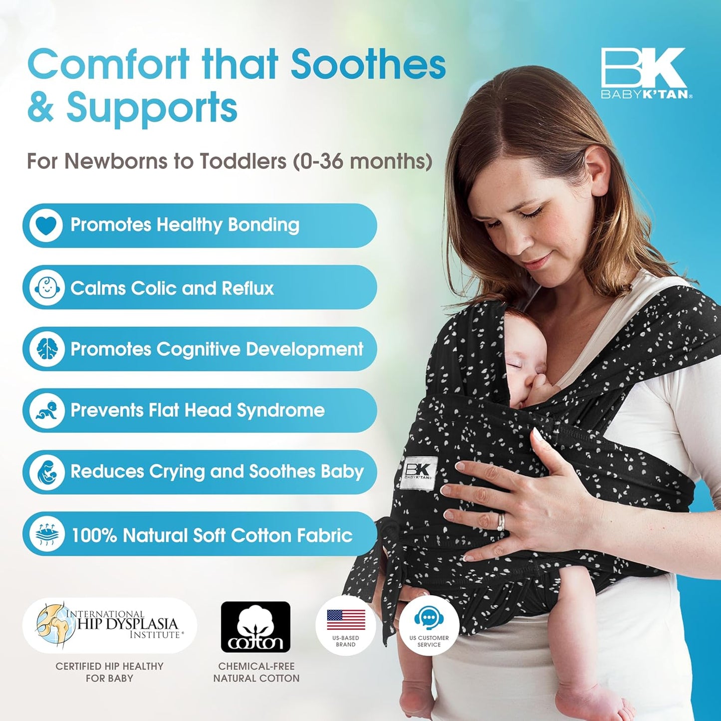 Plus-Size Original Baby K'tan Baby Carrier: #1 Easy Pre-Wrapped, Slip-On, No Rings, No Buckles | 5 in 1 Baby Sling Gift | Hands Free Infant Wrap - Newborn to Toddler up to 35lb Women 22-24, Men 47-52