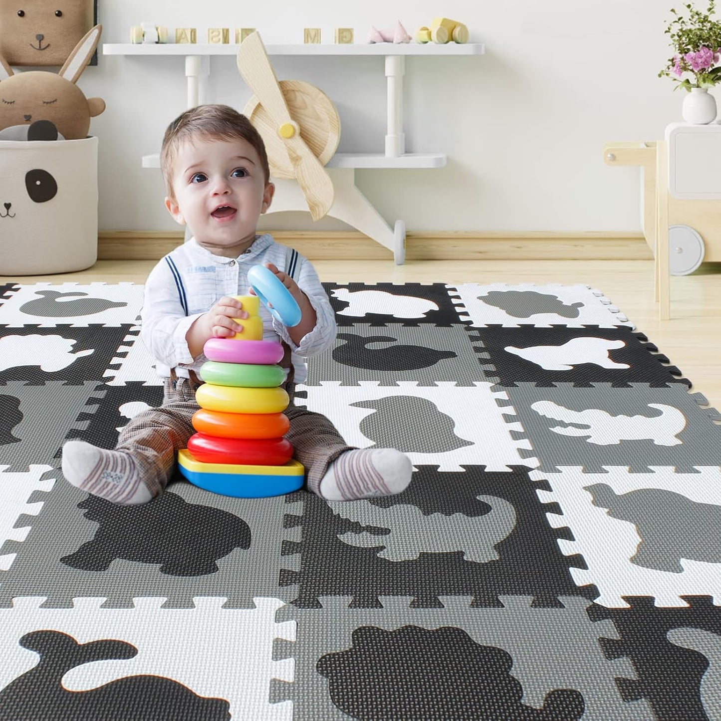 qqpp EVA 18 Tiles Baby Play Mat for Playing, Interlocking Foam Floor Mats for Tummy Time & Crawling, Flooring Tiles with Animals Puzzle for Kids. QP-51(ADL) b18N