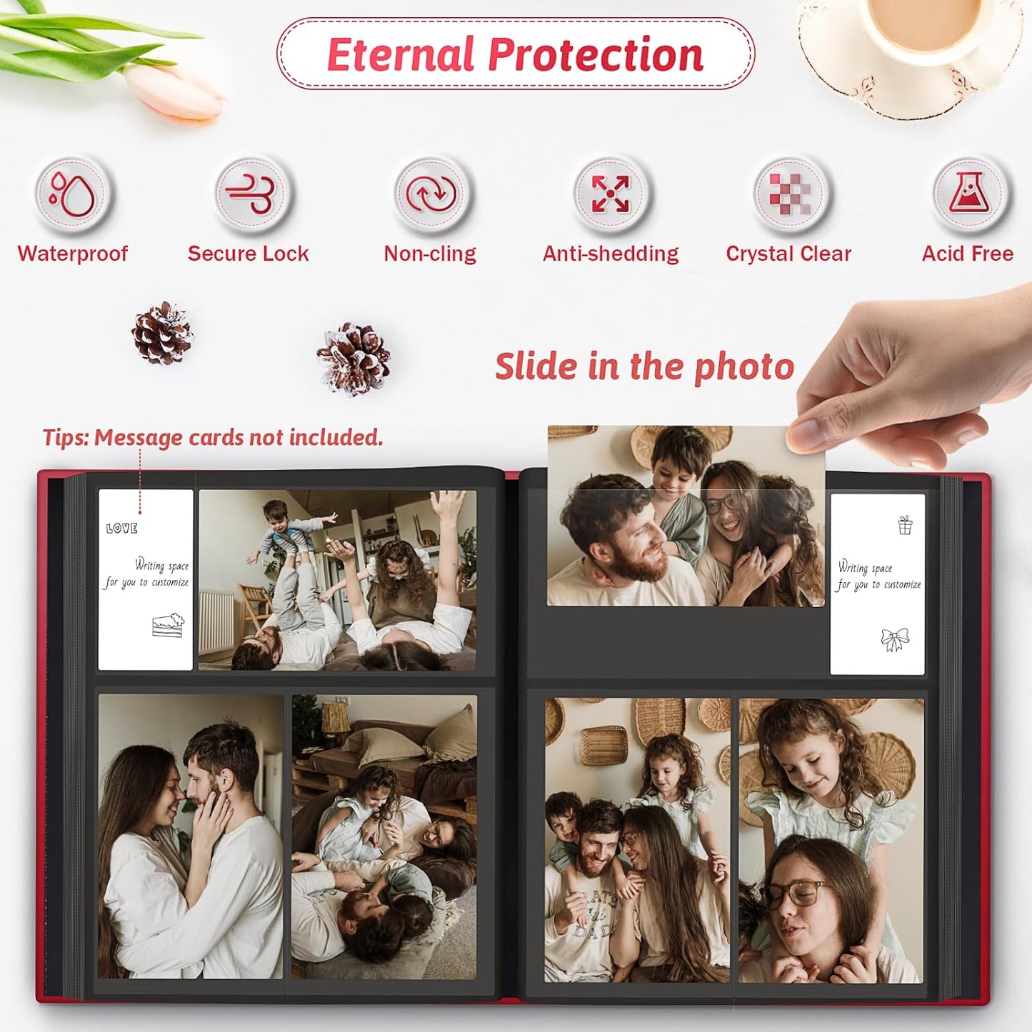 Popotop Photo Album 4x6 300 Pockets with Leather Hardcover Cover, Small Photo Album Holder Book with 50Pcs Pages for Family Travel Wedding Baby Gifts