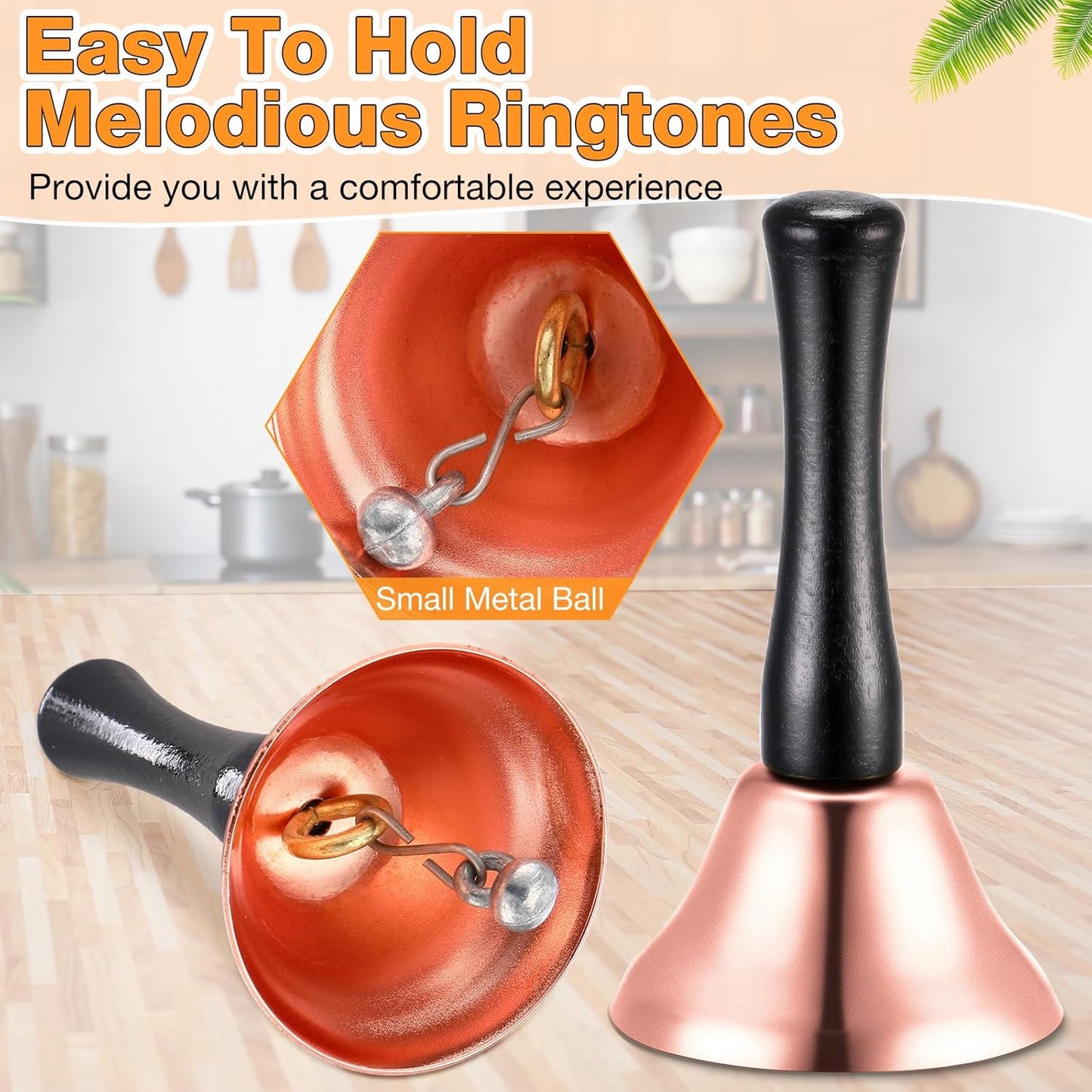 Yeshone 50 Pcs Loud Hand Bell Bulk Dinner Service Bell for Food Line Care for The Sick and Elderly Alarm Ringing Call for Pets Jingles Weddings Christmas Decoration(Rose Gold)