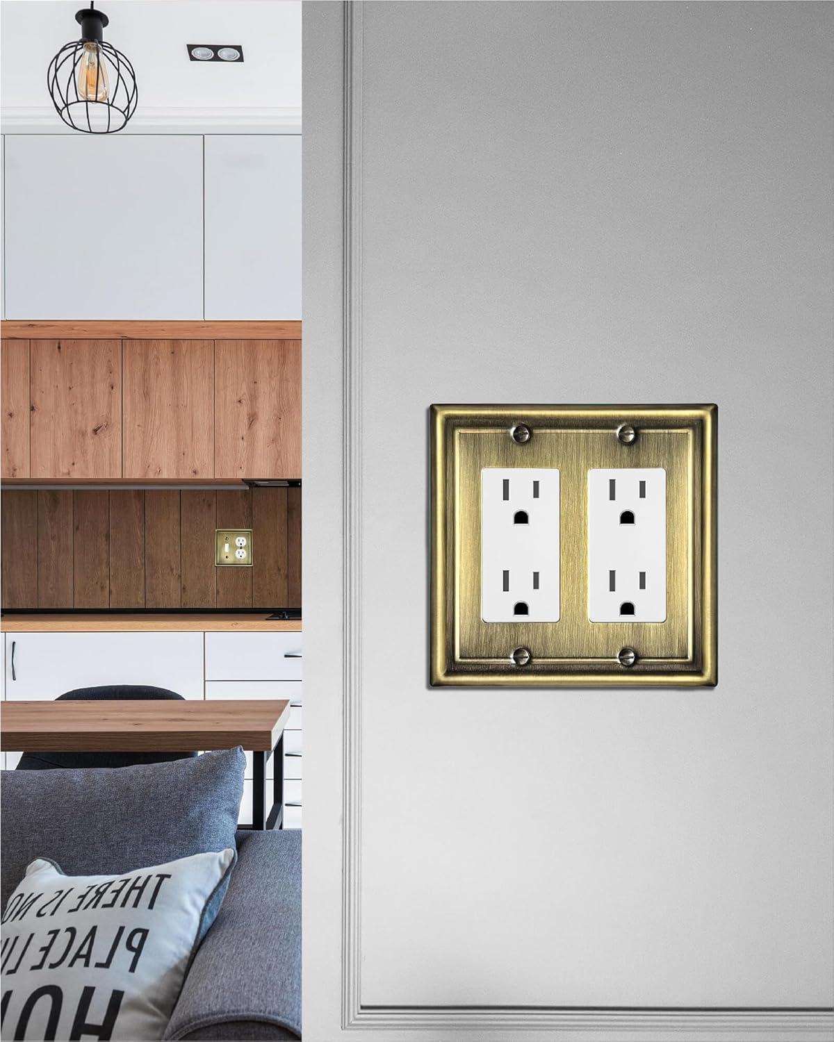 Double Decorator Wall Plates,Metal Electrical Outlet Covers for Receptacles, Dimmer Switches, GFCI Outlets, Antique Brass, 2-Gang, 2 Pack