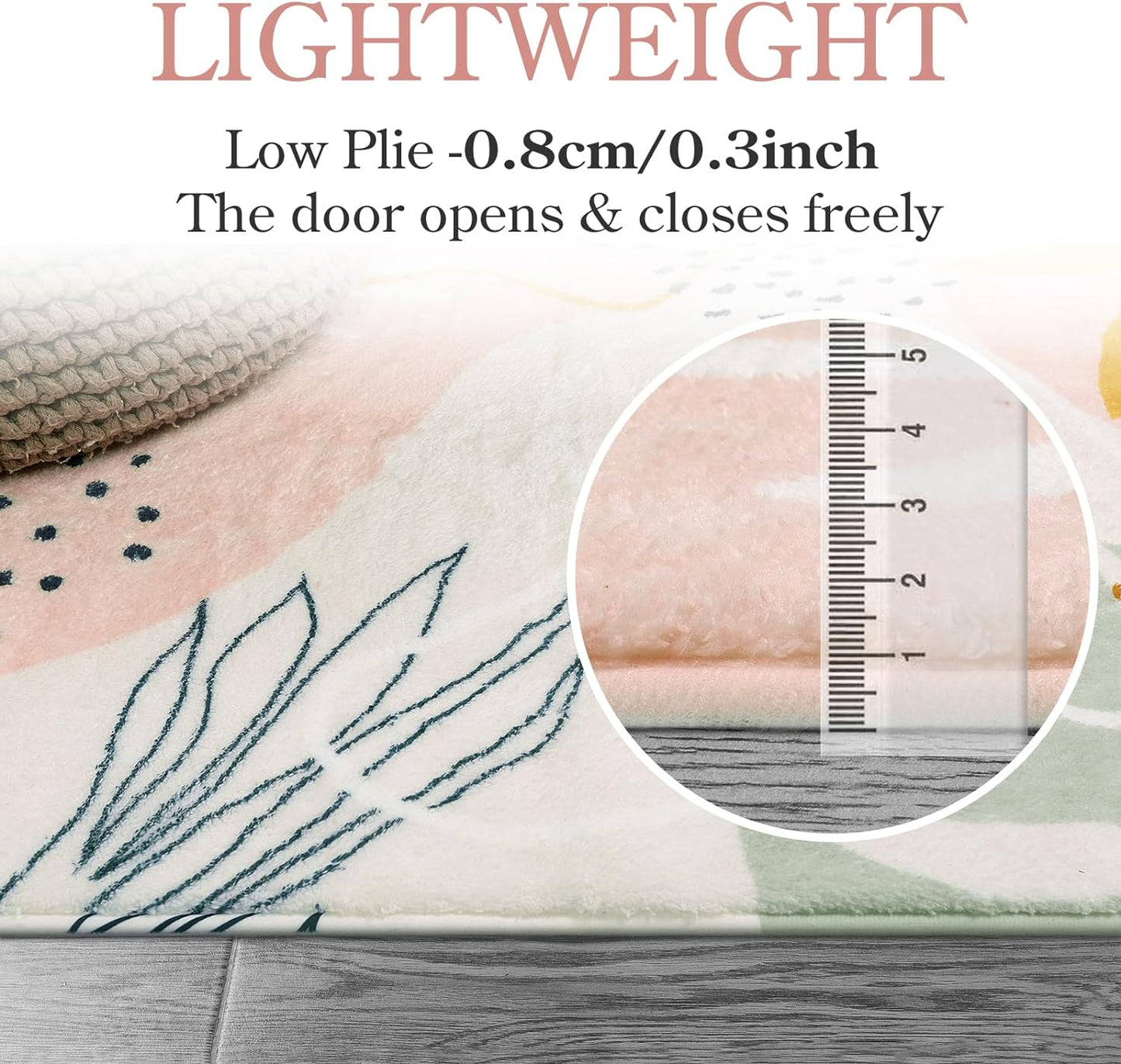 Lahome Pink Round Rugs 8Ft - Washable Boho Area Rug for Living Room Non-Slip Soft Ultra-Thin Large Round Rug Dining Room Rug, Botanical Print Floor Round Carpet for Bedroom Office Dorm (Pink, 8'x8')