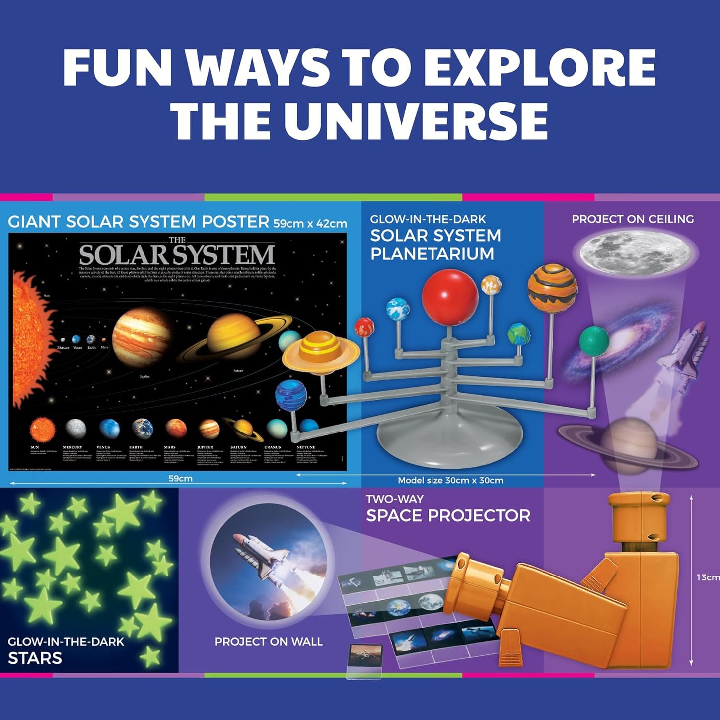 4M - STEAM Space Exploration - Build & Paint Solar System Planetarium Model, Assemble Space Toys Projector with Slides, Includes Glow Stars & Poster - Educational Science Planet Toys Kit, Kids Ages 5+