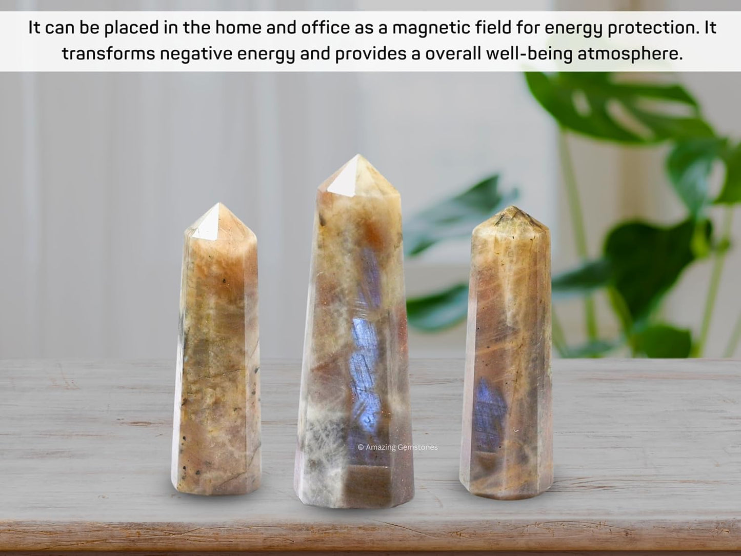 Amazing Gemstone Sun Moonstone Crystal Towers - Natural Healing Crystal Point Obelisk for Reiki Healing and Crystal Grid (2" to 3" Inch)