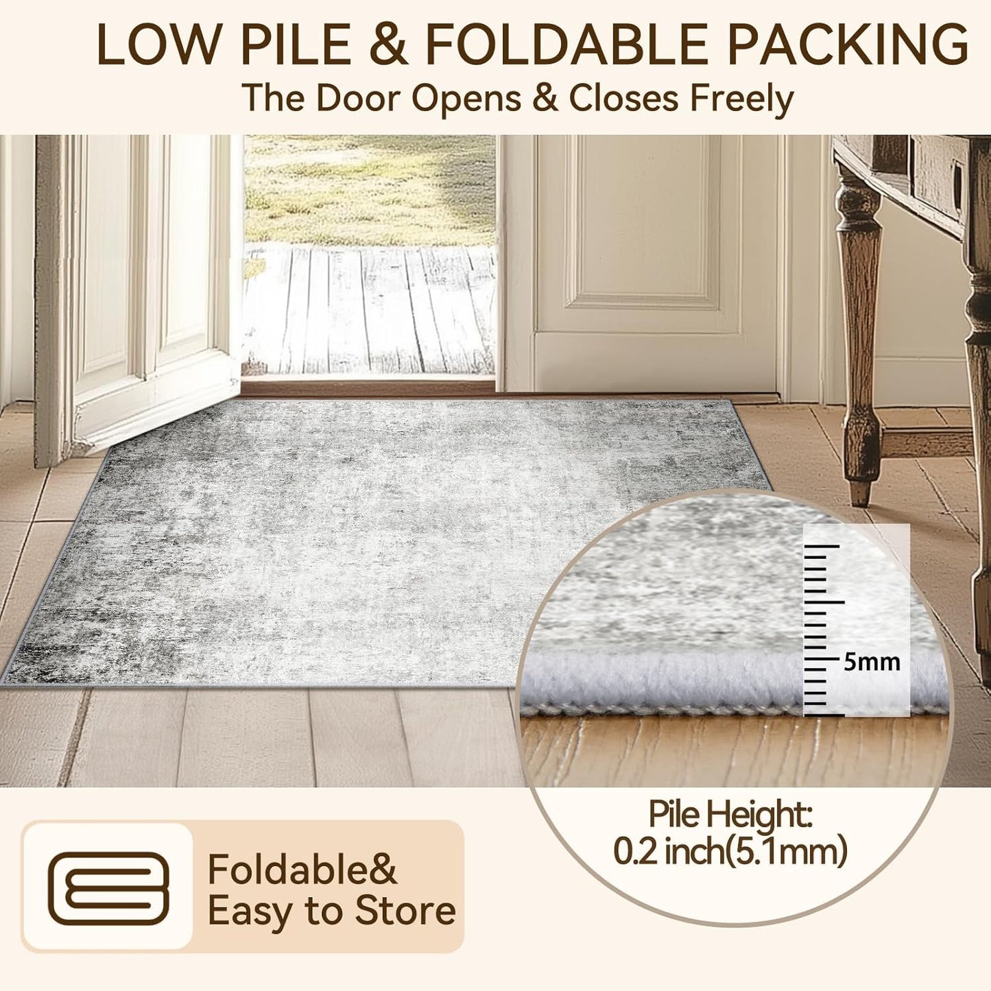 Washable Area Rugs 3'x5' Non-Slip Modern Abstract Soft for Living Room Entryway Bedroom Nursery, Print Pattern, Gray White Grey