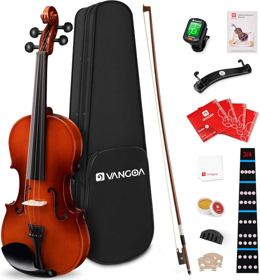 Vangoa 3/4 Violin Beginner Set, Fiddle Acoustic Violins Kit for Adults Kids, Starter Violin Bundle with Hard Case, Tuner, Rosin, Shoulder Rest, Bow, Mute, Strings, Notes Sticker