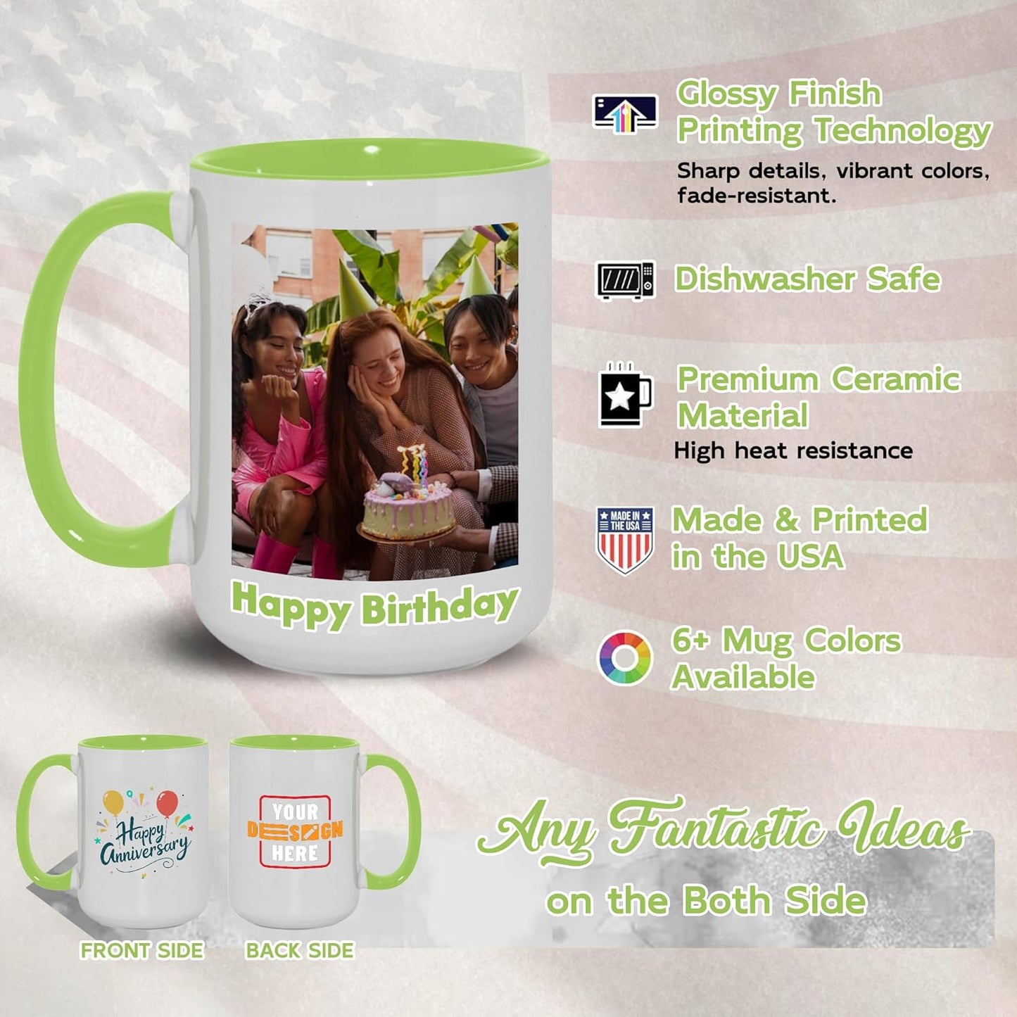 Custom Mug Upload Your Picture Personalized Coffee Mug with Photo Text Name Customized Cup Unique Ideas Gifts for Men Women Mom Dad Girlfriend Boyfriend Friend Family (Green, 11oz)