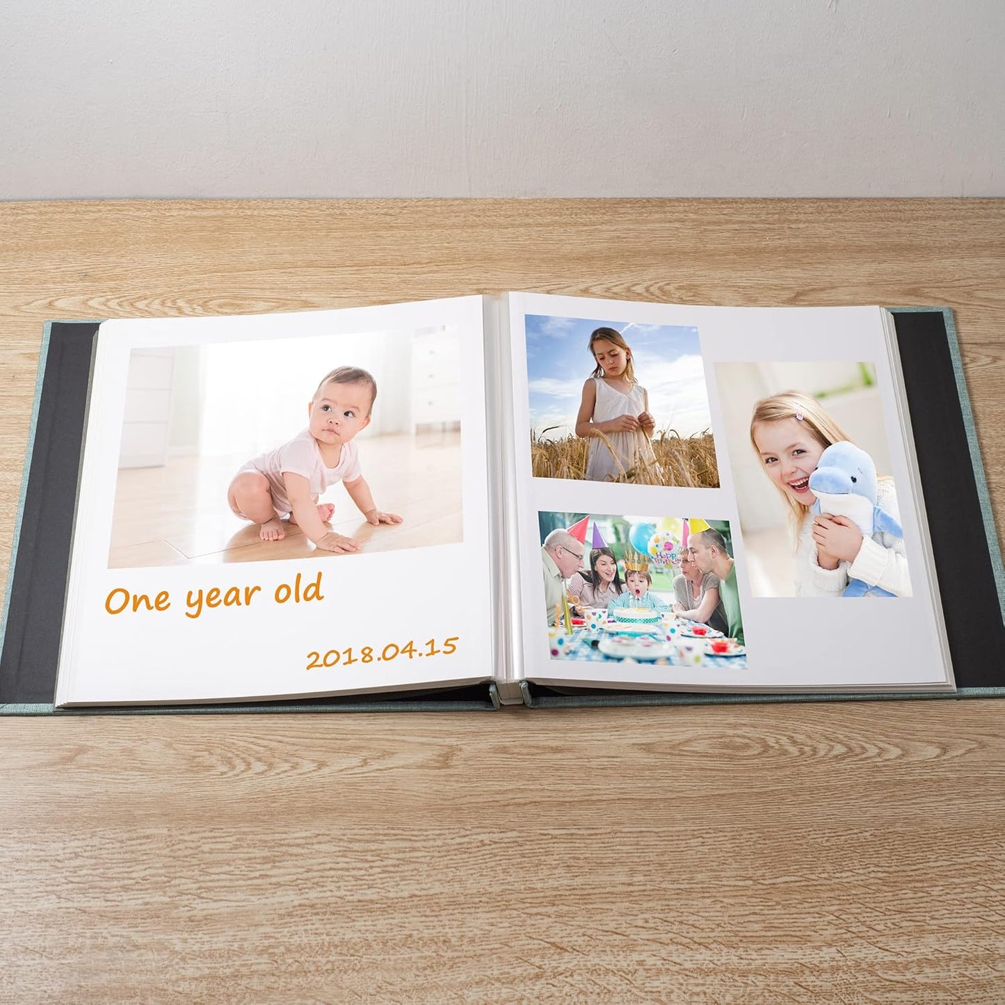 Large Photo Album Self Adhesive Scrapbook Album for 4×6 5×7 8×10 Pictures DIY Magnetic Linen Cover Album 60 Pages for Family Wedding Gifts with Metal Pen and Plastic Board