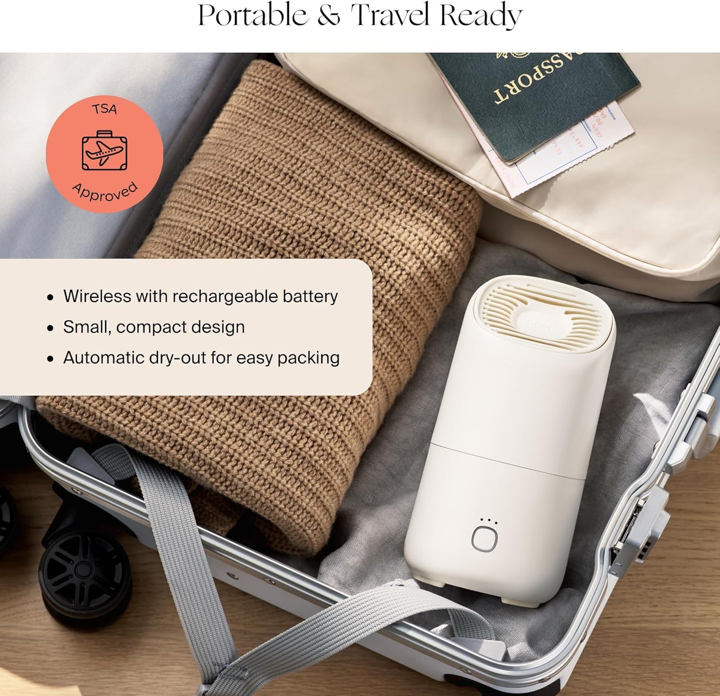 Canopy Portable Misting Humidifier - Cordless 11 HR Run Time, 500 mL, TSA Approved Travel Humidifier - Alleviate Symptoms of Allergies, Flu, Cold, Dry Skin - Includes Aroma & Adapter - Moonstruck