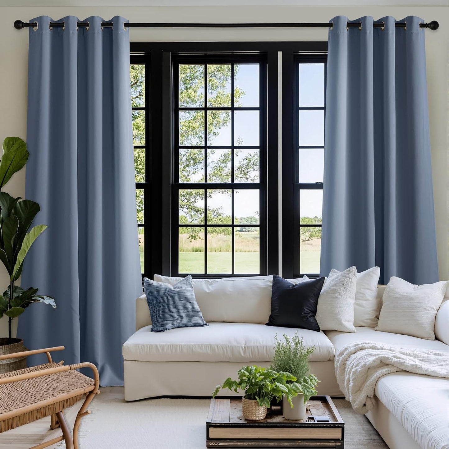 NICETOWN Stone Blue Blackout Curtains 72 inch Long, Thermal Insulated Grommet Privacy Energy Saving Shades for Bedroom, Living Room, Bathroom, Laundry, Patio, Closet, 2 Panels, W52 x L72