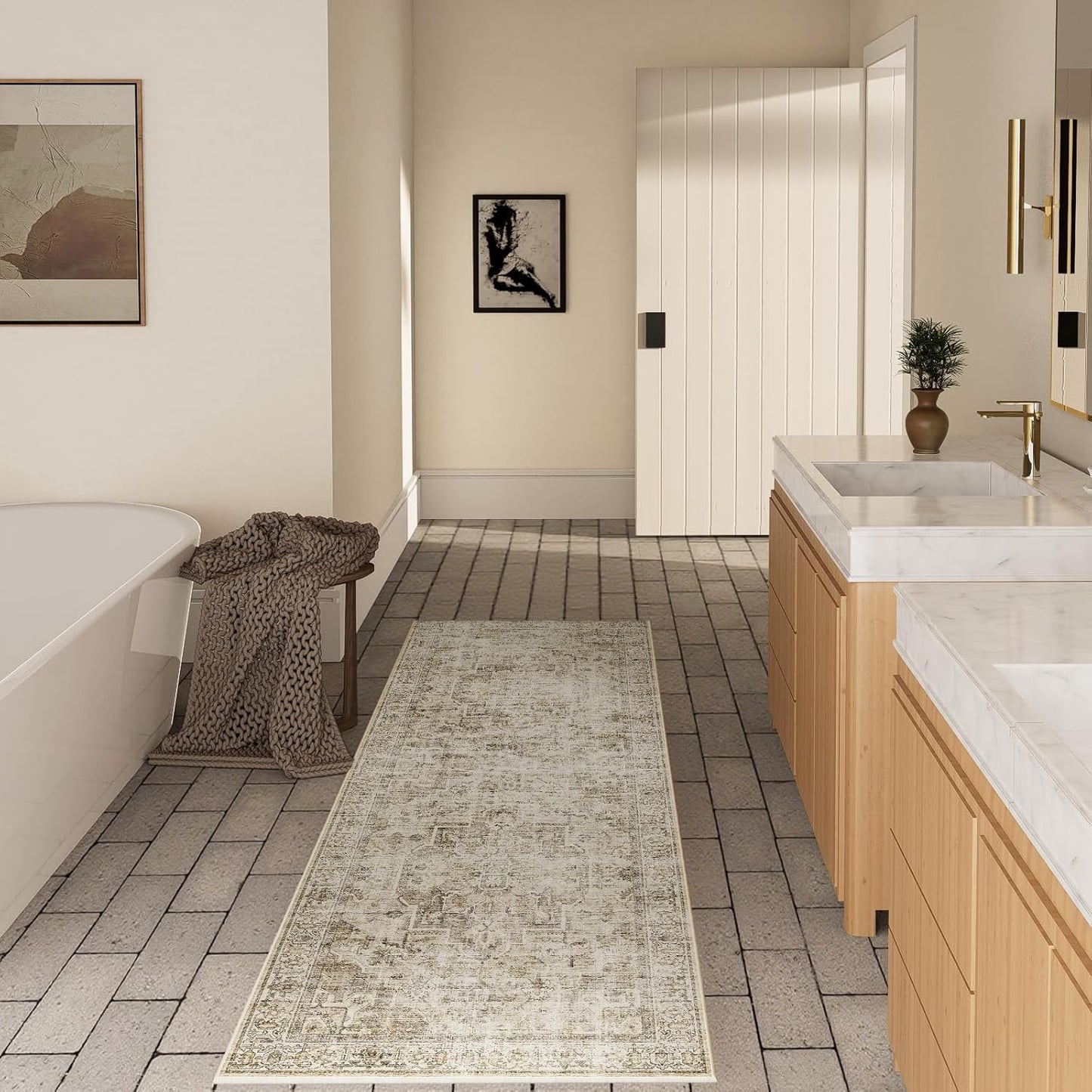 Machine Washable Kitchen Runner Rugs: 2'x10' Hallway Rug Non Slip Low Pile Stain Resistant Soft Carpet Runners for Hallways Indoor Entryway Kitchen Laundry Room Bedroom Farmhouse