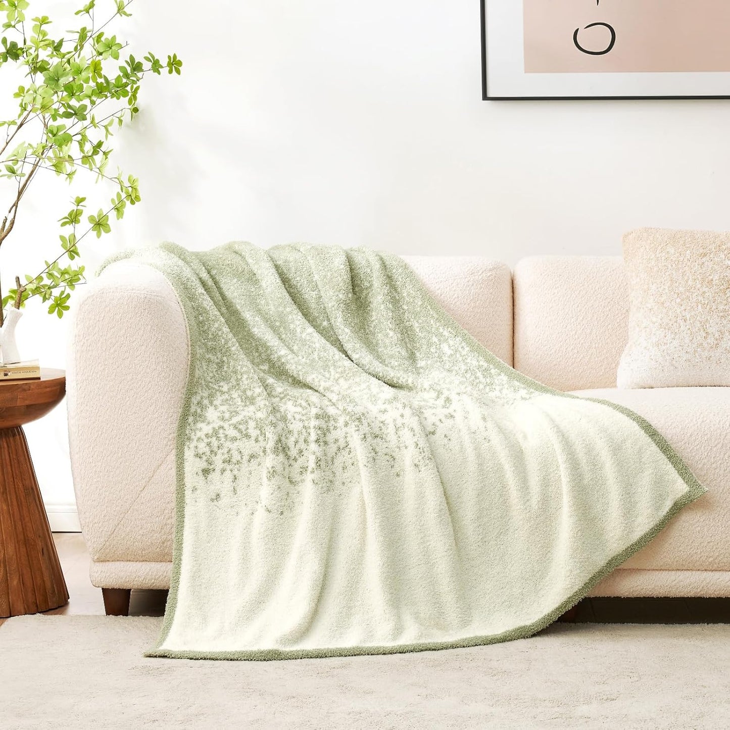 Snuggle Sac Sage Green Bedding Blanket Twin Size for Bed and Sofa, Reversible Super Soft Warm Cozy Knit Blankets Fuzzy Plush, Ombre Green, 60x80 inches