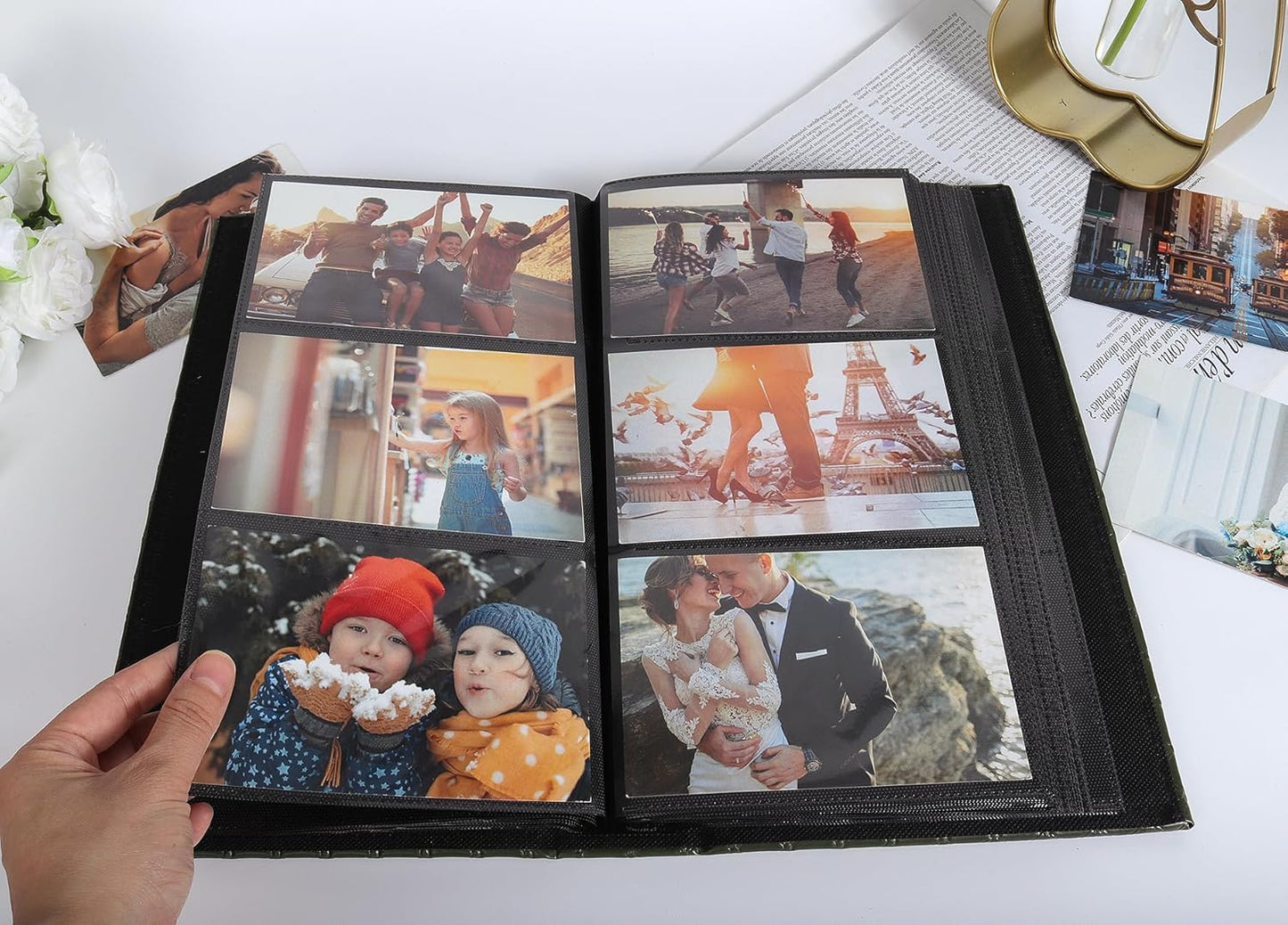 RECUTMS Photo Album for 4x6 300 Photos, 3 Per Pages Photo Picture Album PU Leather Button Grain Cover, Horizontal Photos Record Wedding Family Baby Anniversary Birthday Graduation Travel (Orange)