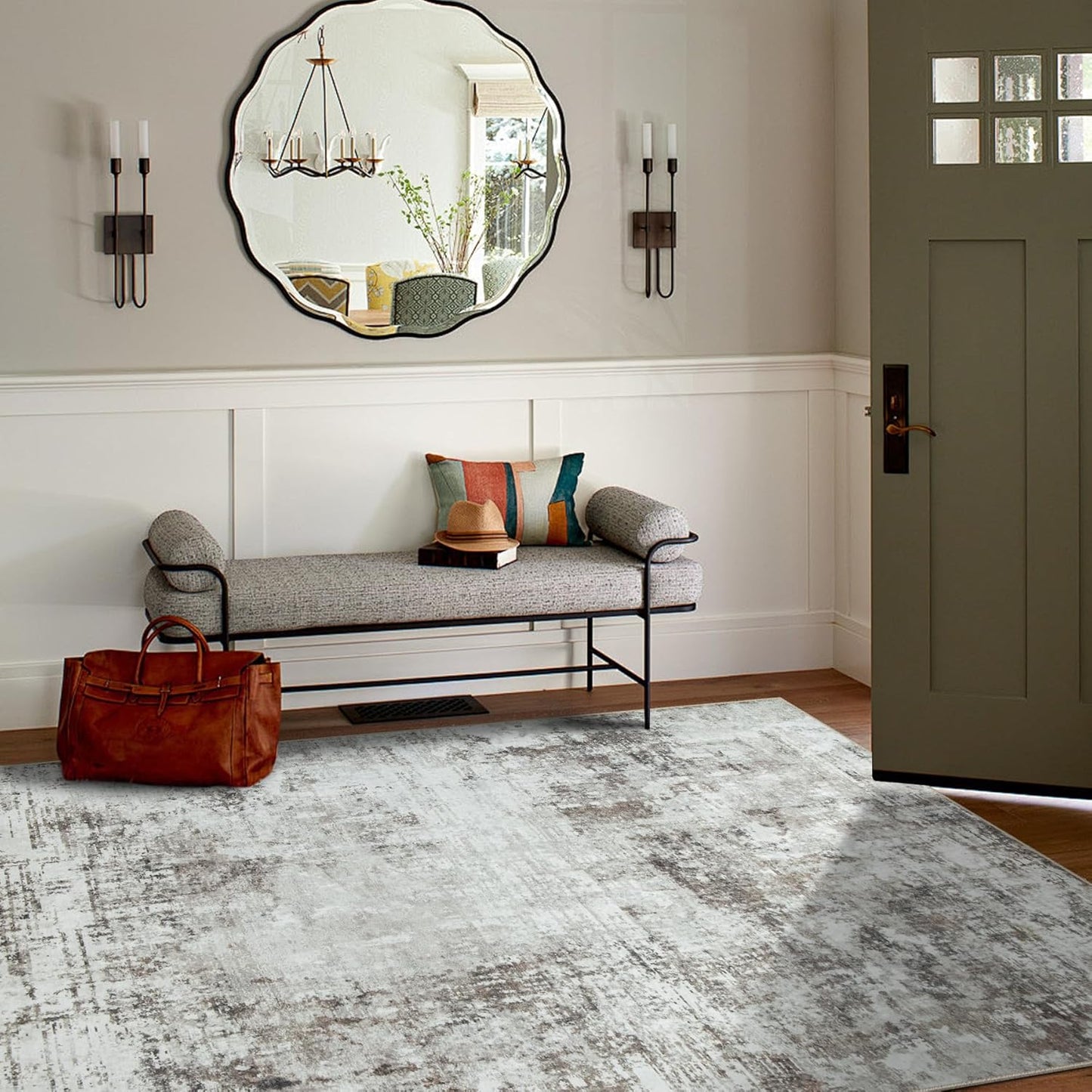 4x6 Area Rugs for Living Room Rug Washable: Modern Large Rug for Dining Room Bedroom Carpet Non Slip Low Pile 4 by 6 Indoor Abstract Nursery Home Office Brown Grey