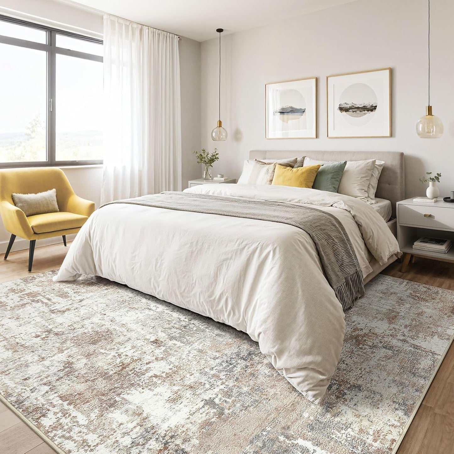 10x14 Area Rugs Living Room: Washable Large Abstract Modern Soft Rug Stain Resistant Indoor Floor Non Slip Accent Carpet for Bedroom Nursery Playroom Office Dining Room Dorm Home House- Brown