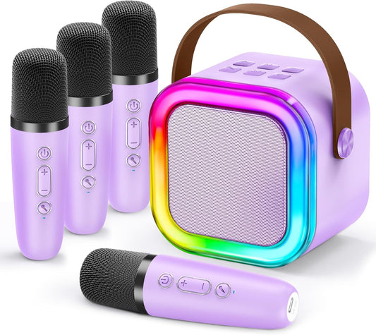 IROO Mini Karaoke Machine for Kids, 2025 TOP Toys Birthday Gifts Ideas for Girls Ages 4, 5, 6, 7, 8, 9, 10, 12+ Years Old, Portable MP3 Player with 4 Wireless Mics for Party