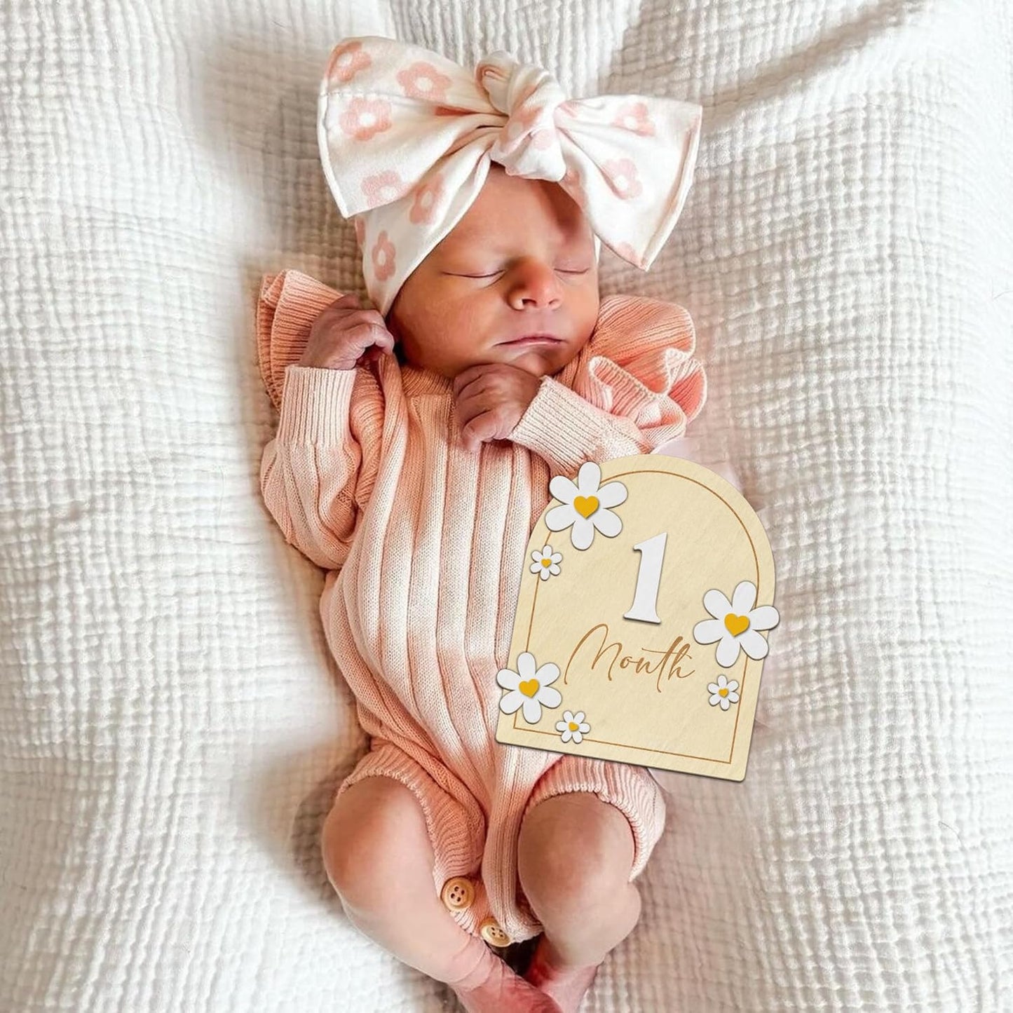 Baby Monthly Milestone Cards - Wooden Monthly Milestone Discs - Newborn Photography Props to Document Your Baby´s Growth - Baby Announcement Sign (B05)