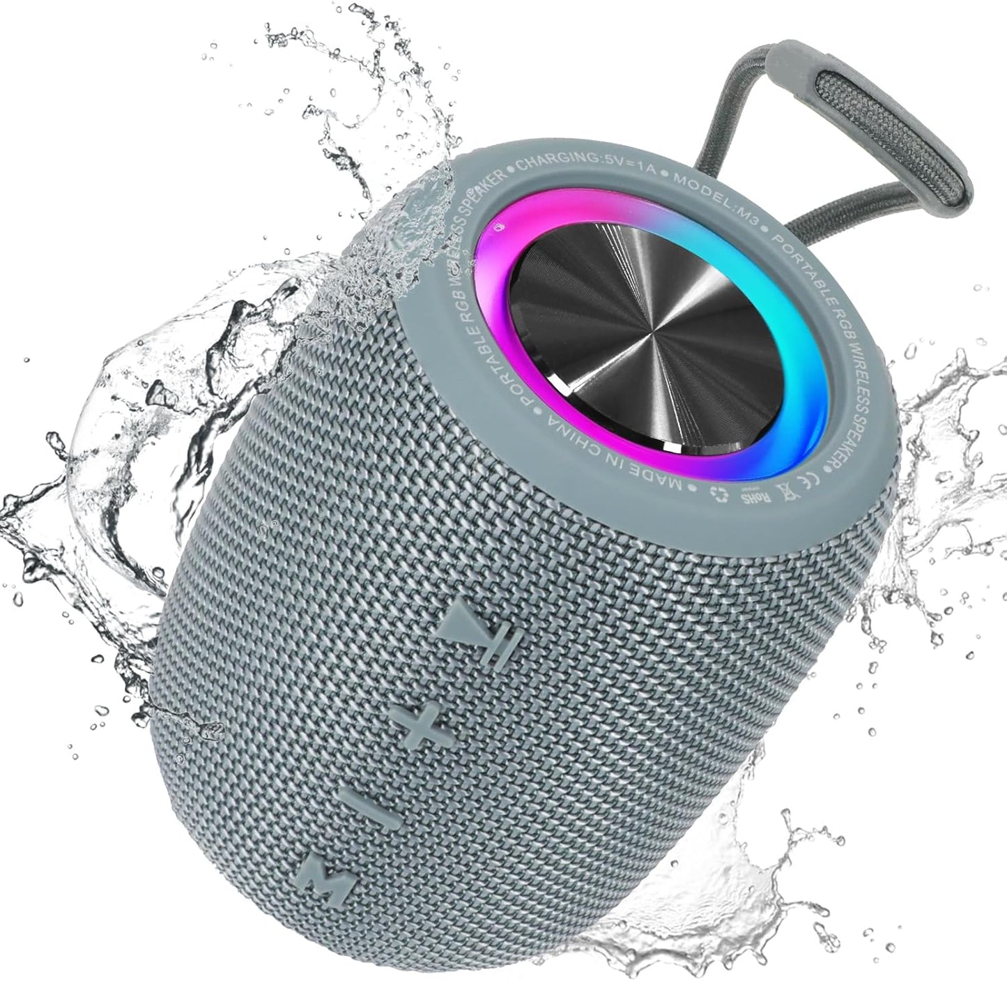 Portable Bluetooth Speaker, BT5.3 Wireless Speaker 20W Bass Diaphragms with Multi LED Light Dynamic Modes, IPX6 Waterproof 16H Playtime supports FM Mode, TF, USB for Home, Cycling, Outdoor, Beach