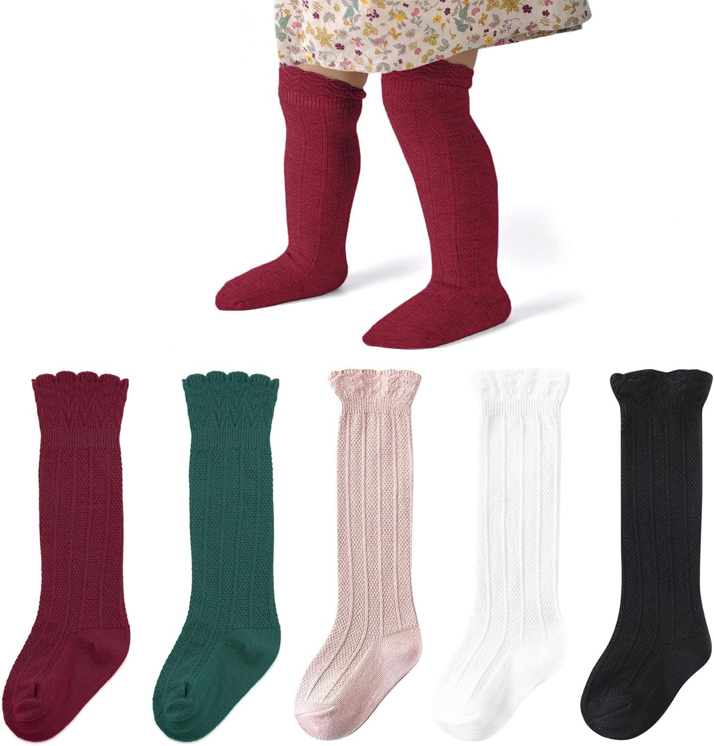 Zando Baby Knee High Socks - Infant to Toddler, Cotton Ruffle Socks, Warm Girls & Boys Long Stockings, 3-6 Pairs