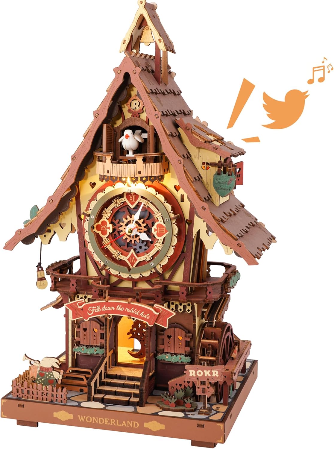 ROKR 3D Wooden Puzzles for Adults, Cuckoo Clock Model Kit, Room Home Decor DIY Watch Making Kit Functional Mechanical Building Toys, Hobbies Birthday Christmas Day Gifts for Men Women Kids 14+