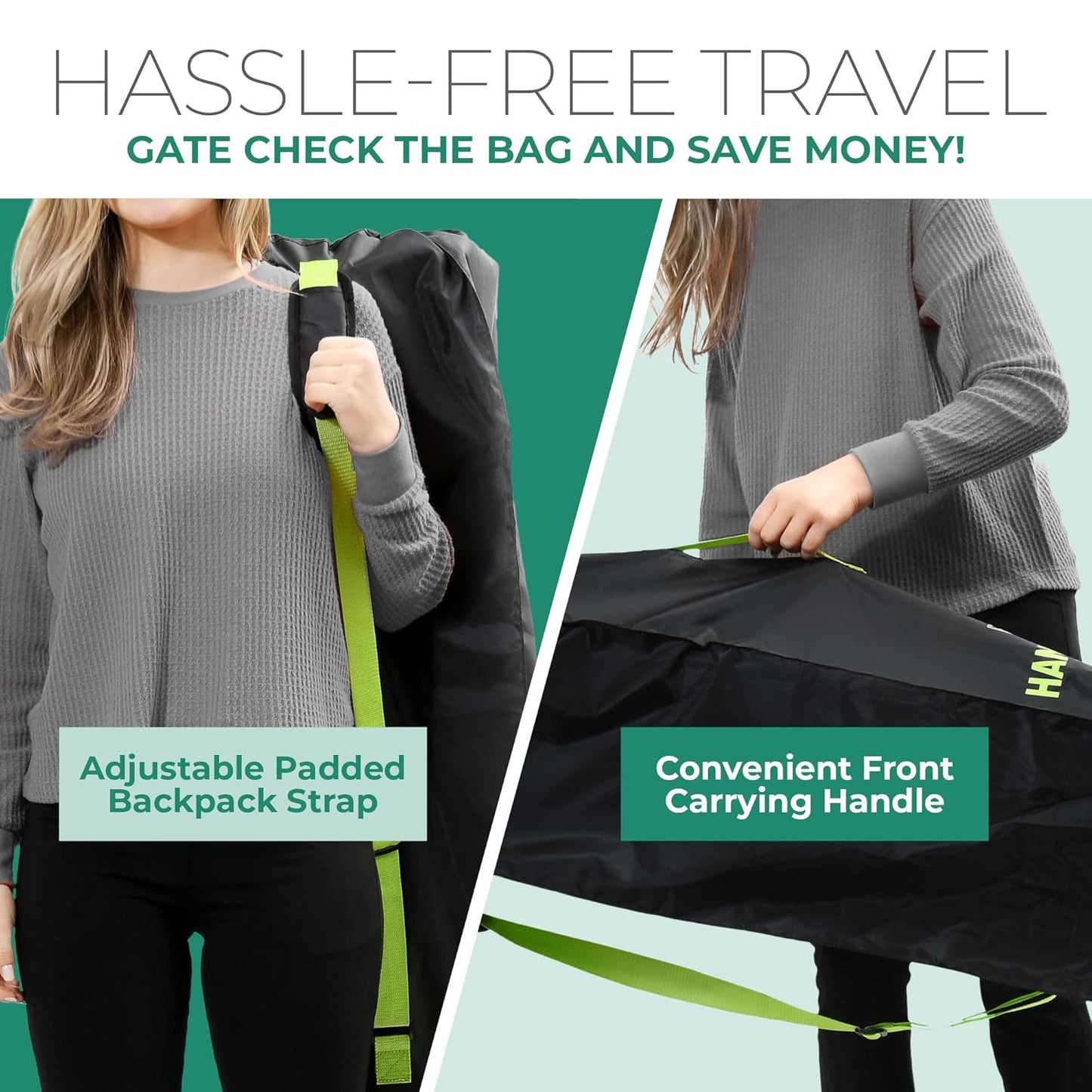 reperkid Umbrella Stroller Bag for Airplane Travel, Black and Green, 47" H x 15" W x 12" D, Fits Most Single and Double Umbrella Strollers – Premium Waterproof Cover, Adjustable Shoulder Strap