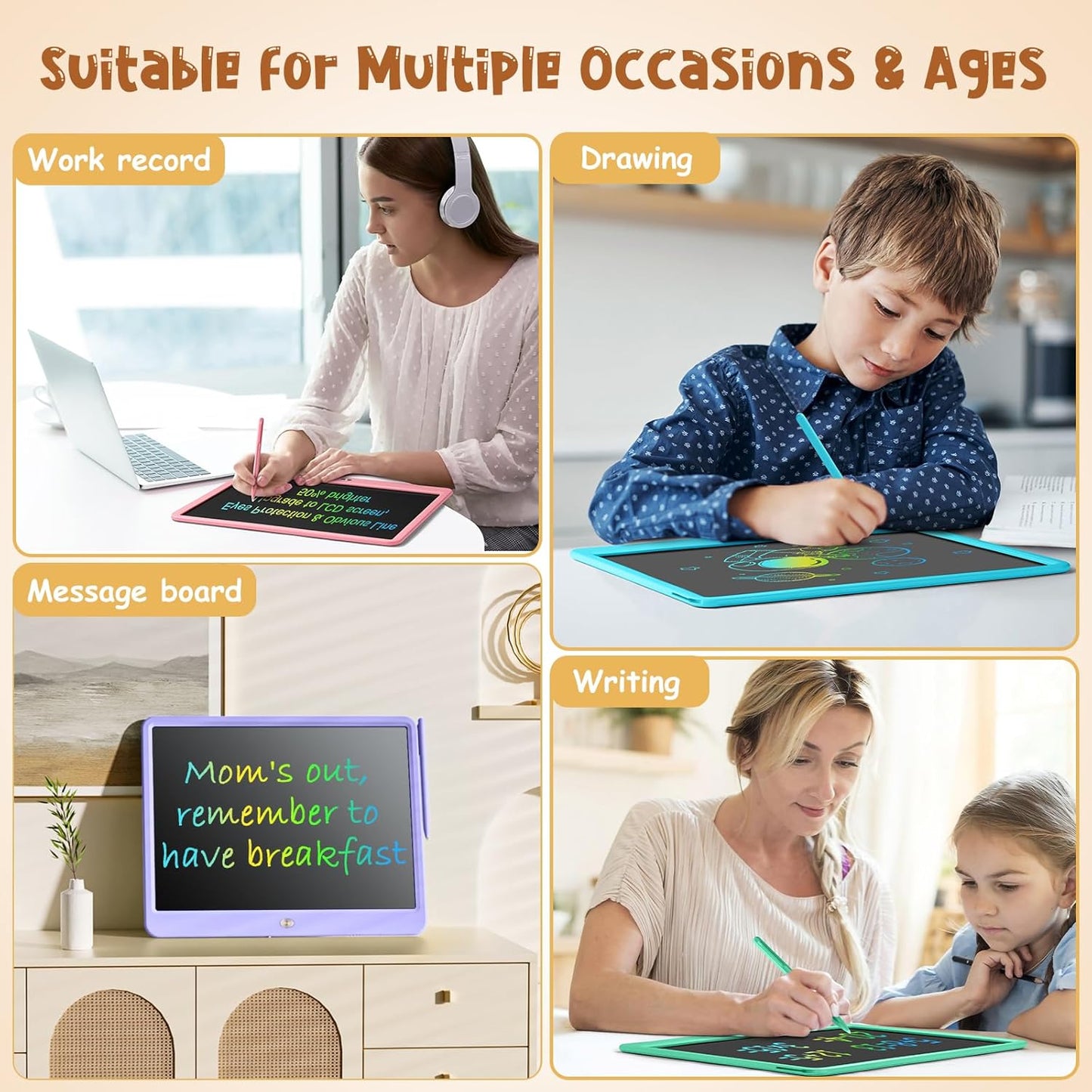 LCD Writing Tablet for Kids, 15 Inch Large Screen Doodle Board Drawing Writing Tablet Board, Educational Toddler Toys Birthday Gift School Office Notes for 3-12+ Year Old Girls Boys, Green