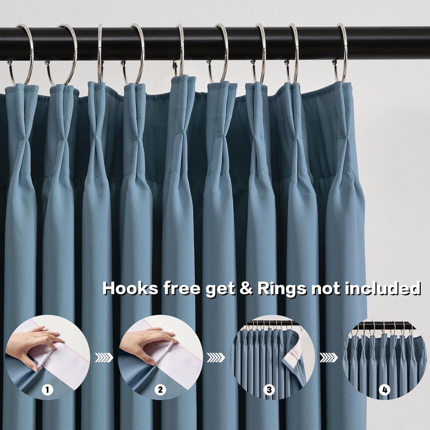 KEQIAOSUOCAI Dusty Blue Pinch Pleated Curtains 144 Inches Long Room Darkening Draperies Luxury Decor for Living Room Nursery (Stone Slate Blue 40x144 Inch 2 Panels)