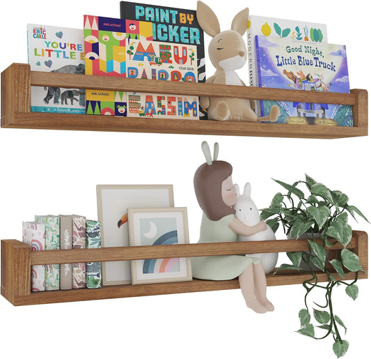 Heimlove 32 Inch Nursery Floating Shelves, Nursery Book Shelves for Wall, Wall Bookshelf for Kids Solid Wood Wall Mounted Shelves for Books,Toys and Decor Storage, Set of 2